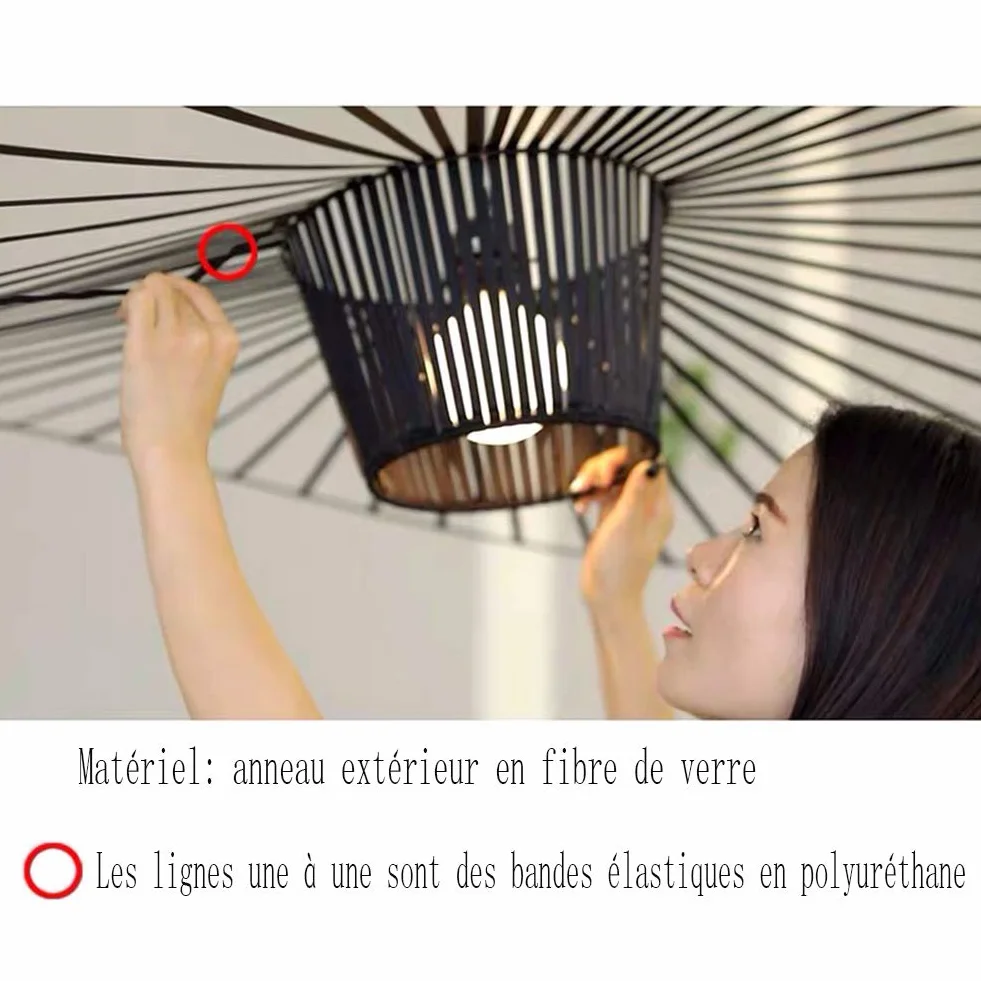 YUNDING Lampa Vintage, lampa wisząca do salonu, LED Vertigo, regulacja wysokości światła, włókno szklane/poliuretanowe, oświetlenie E27, żyrandol do restauracji, Klosz, (Czarny, 80 cm)