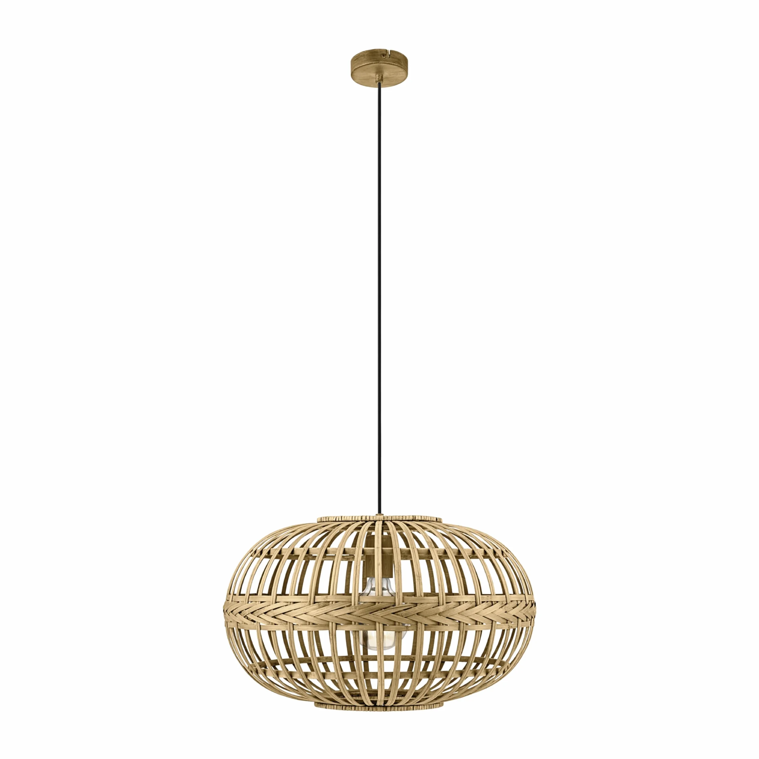EGLO Lampa wisząca AMSFIELD, lampa wisząca vintage, natura, Boho, Hygge | lampa wisząca wykonana ze stali, drewno w naturalnych kolorach, lampa stołowa, lampa salonowa wisząca, E27, Ø 38 cm