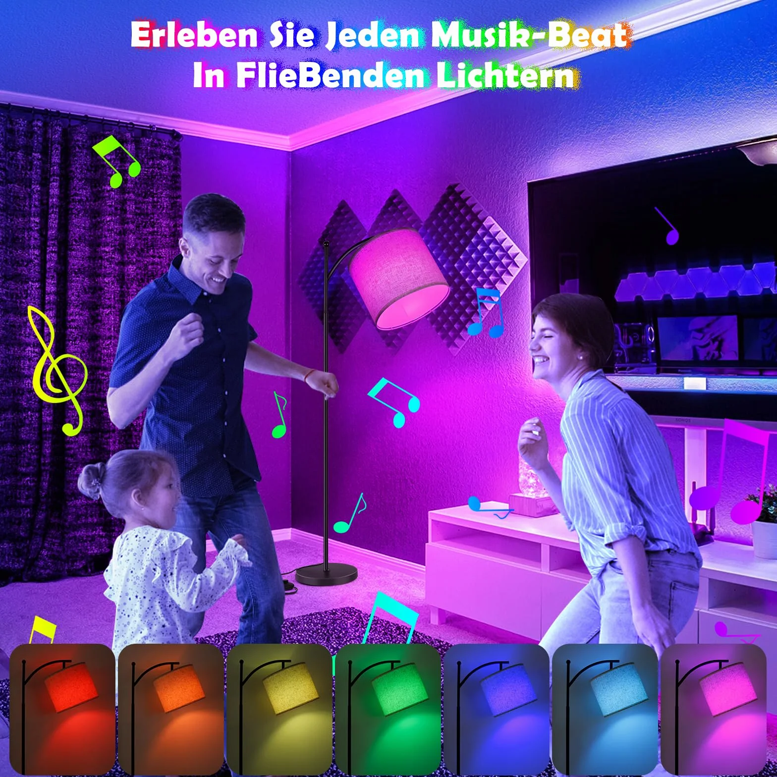 Euakee Lampa podłogowa LED 155 cm ściemniana RGB z pilotem i aplikacją Alexa Google