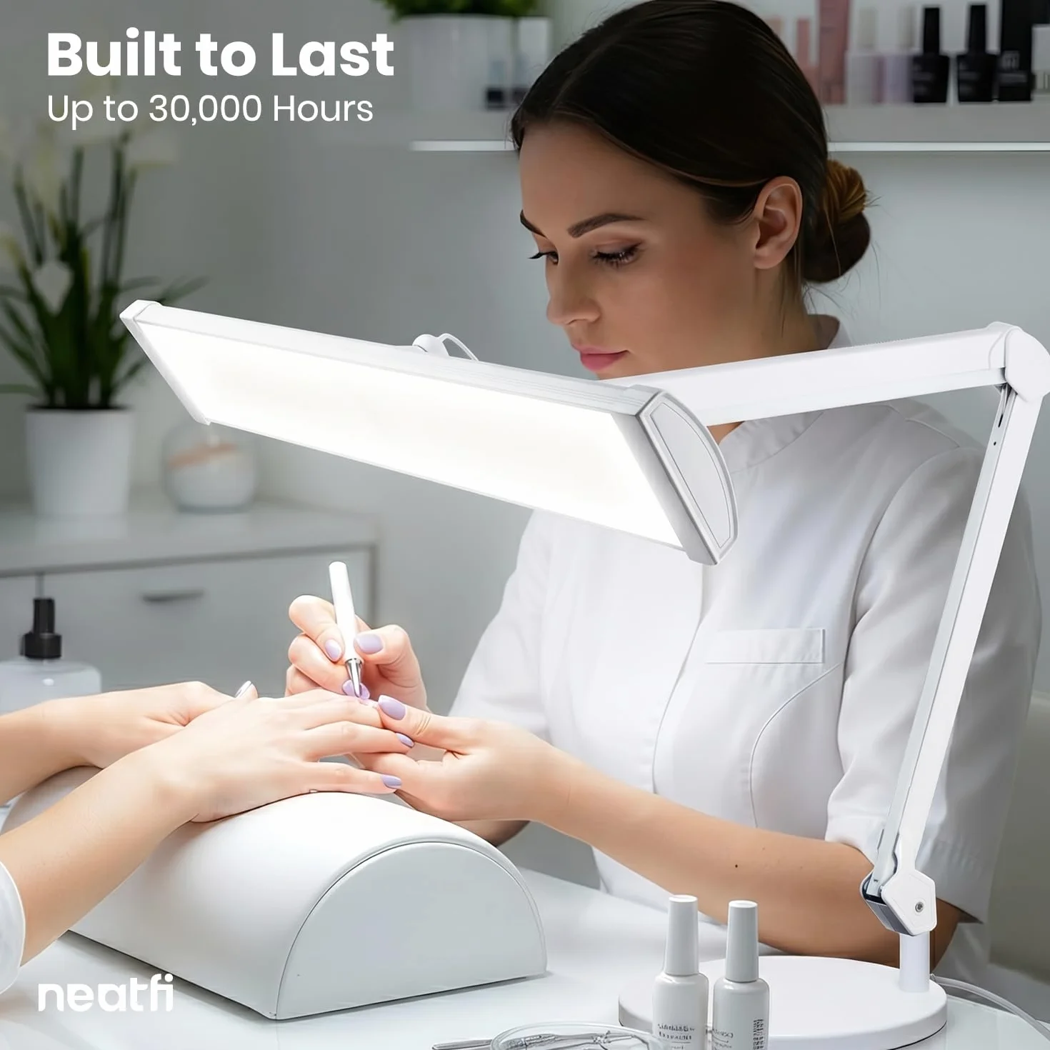 Neatfi Ultra Lampa Biurkowa – 3 500 Lumenów, 45W LED, Szeroki Klosz 66cm, 5 Poziomów Jasności, Światło Bez Cieni i Bez Migotania, Lampa do Czytania, Rękodzieła (Bez CCT z Podstawą, Biały)