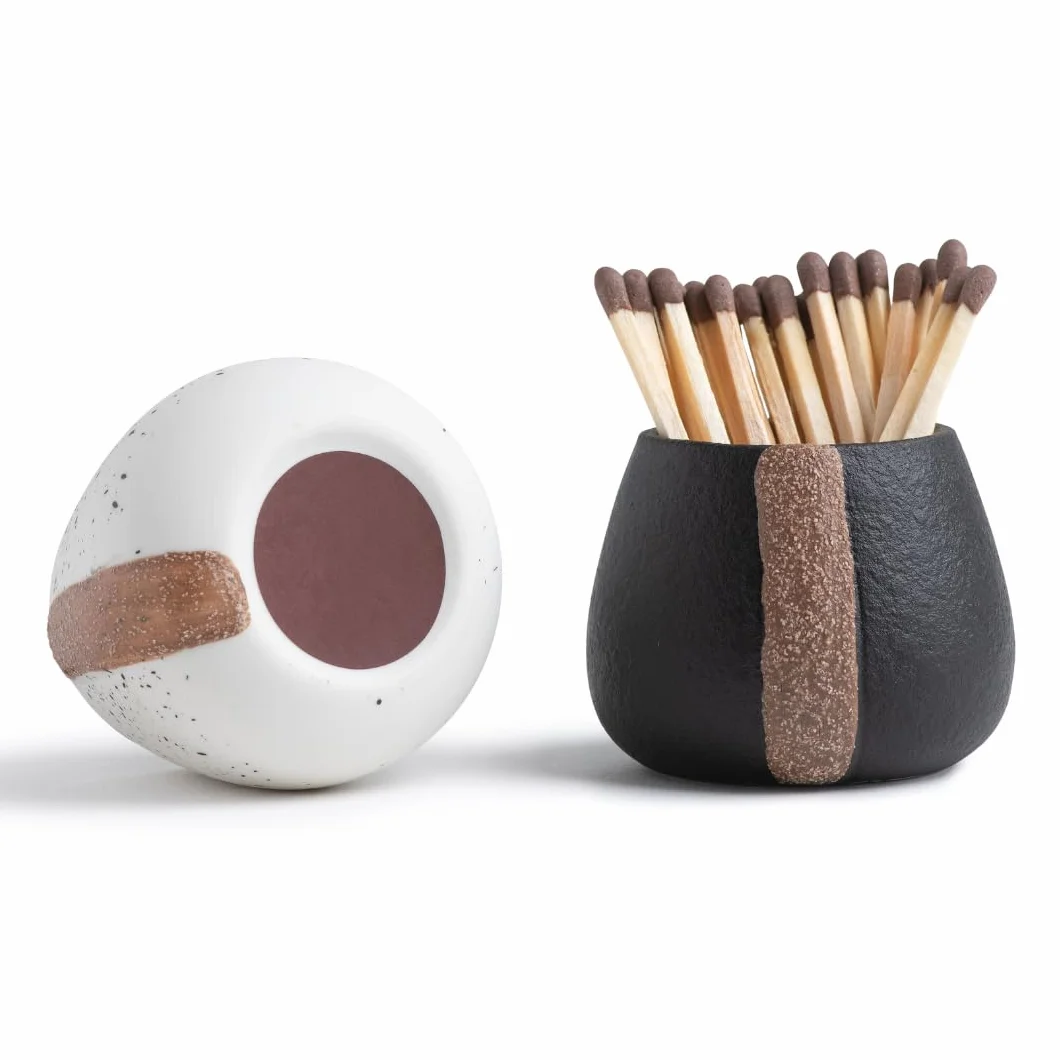 Amarcado Ceramiczny uchwyt na zapałki z napastnikiem do uroczych i fantazyjnych meczów, zestaw 2 sztuk, zapałki w słoiku, dekoracyjne, nowoczesne prezenty do dekoracji domu, dekoracje kominkowe, mecze