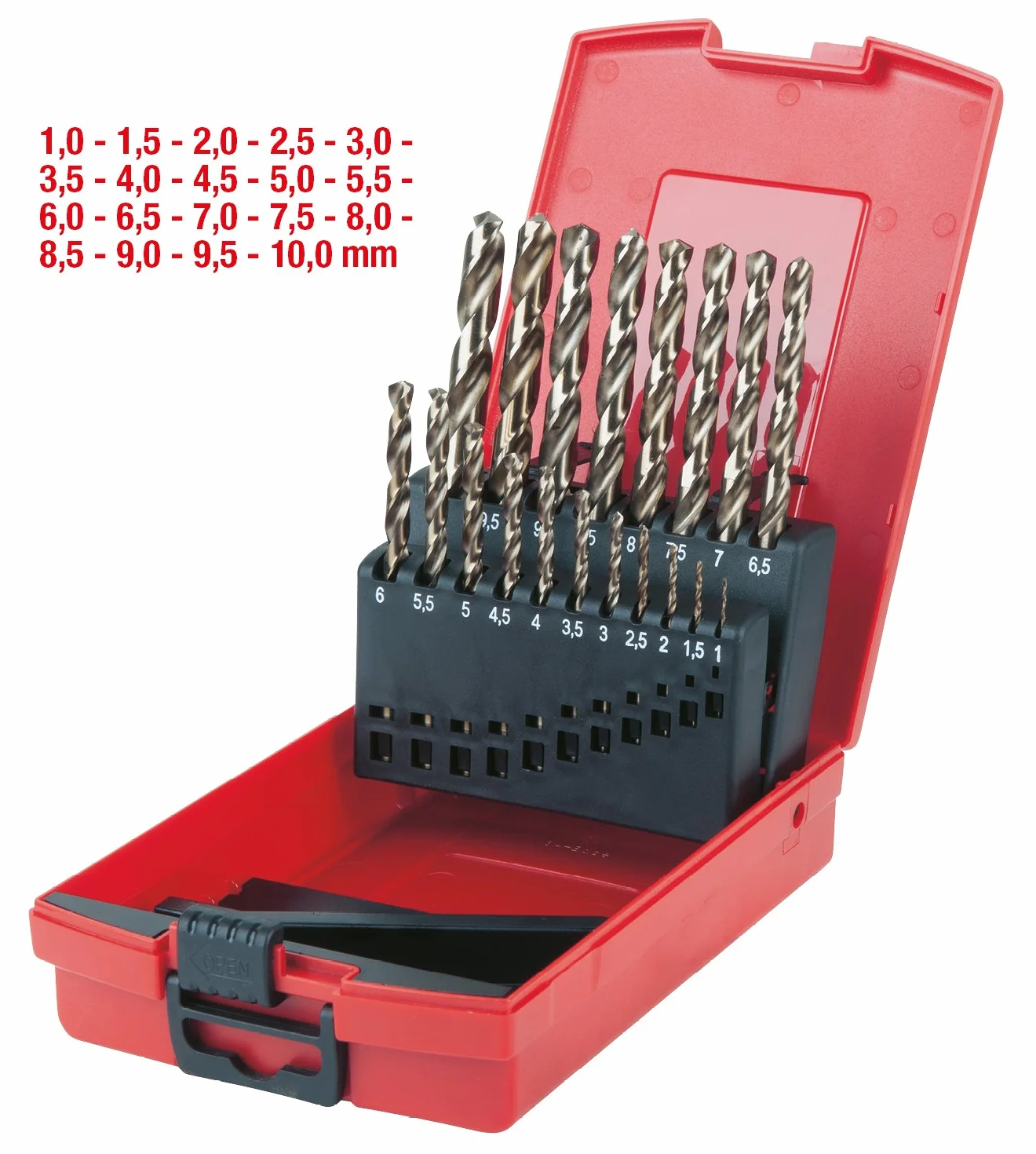 KS Tools 330.3620 HSS-G Co 5 Zestaw wiertel spiralnychw plastikowym opakowaniu 19-szt, 1-10mm