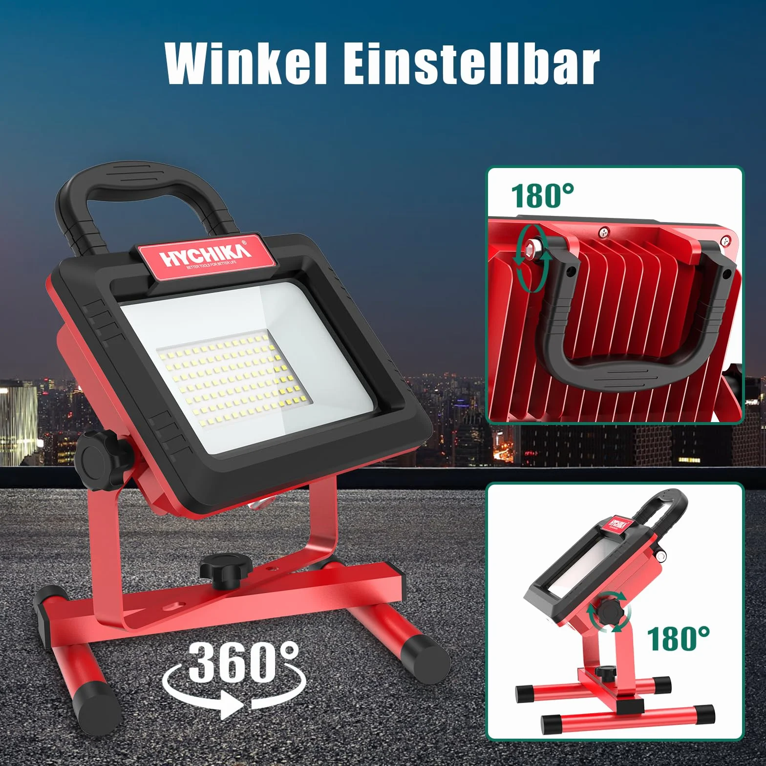 HYCHIKA Reflektor LED 100W 12000LM 6500K IP65 Obrót 360° Kabel 3m