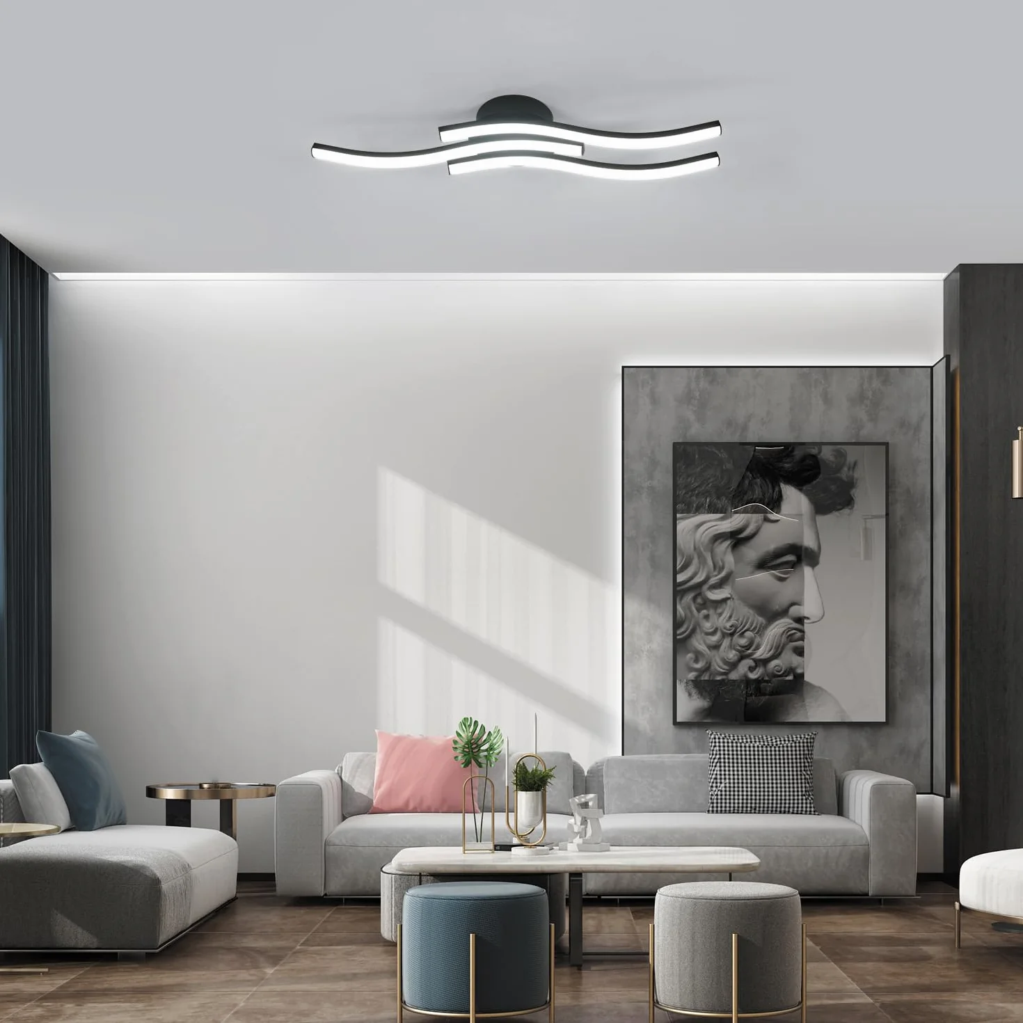 Comely Plafon LED 20W 2050LM 6500K Zimna Biel Czarny Nowoczesna Lampa Sufitowa