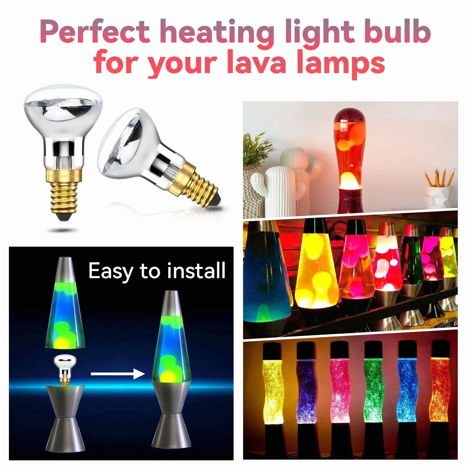 Bonlux 25 W R39 Żarówka E14 Lava Reflektorowa Lampa Przyciemniana Ciepła Biel 2400-2600 K, Śruba, 240 V, Mała Edisona, Kąt Świecenia 360°, 4 Sztuki
