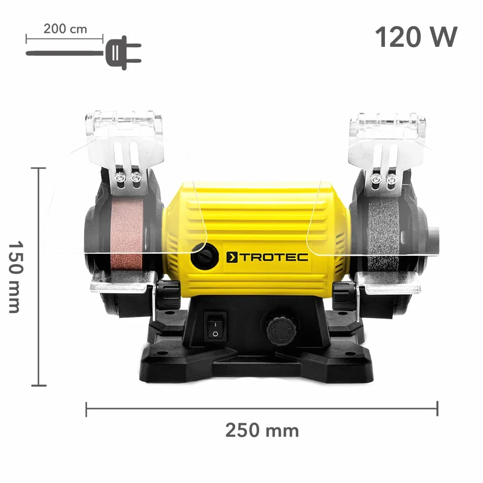 TROTEC Szlifierka PBGS 10-120 – podwójna szlifierka 120 W, poziom prędkości 0-11 500 obr/min, powierzchnia szlifowania Ø: 75 mm, 100-częściowy zestaw akcesoriów