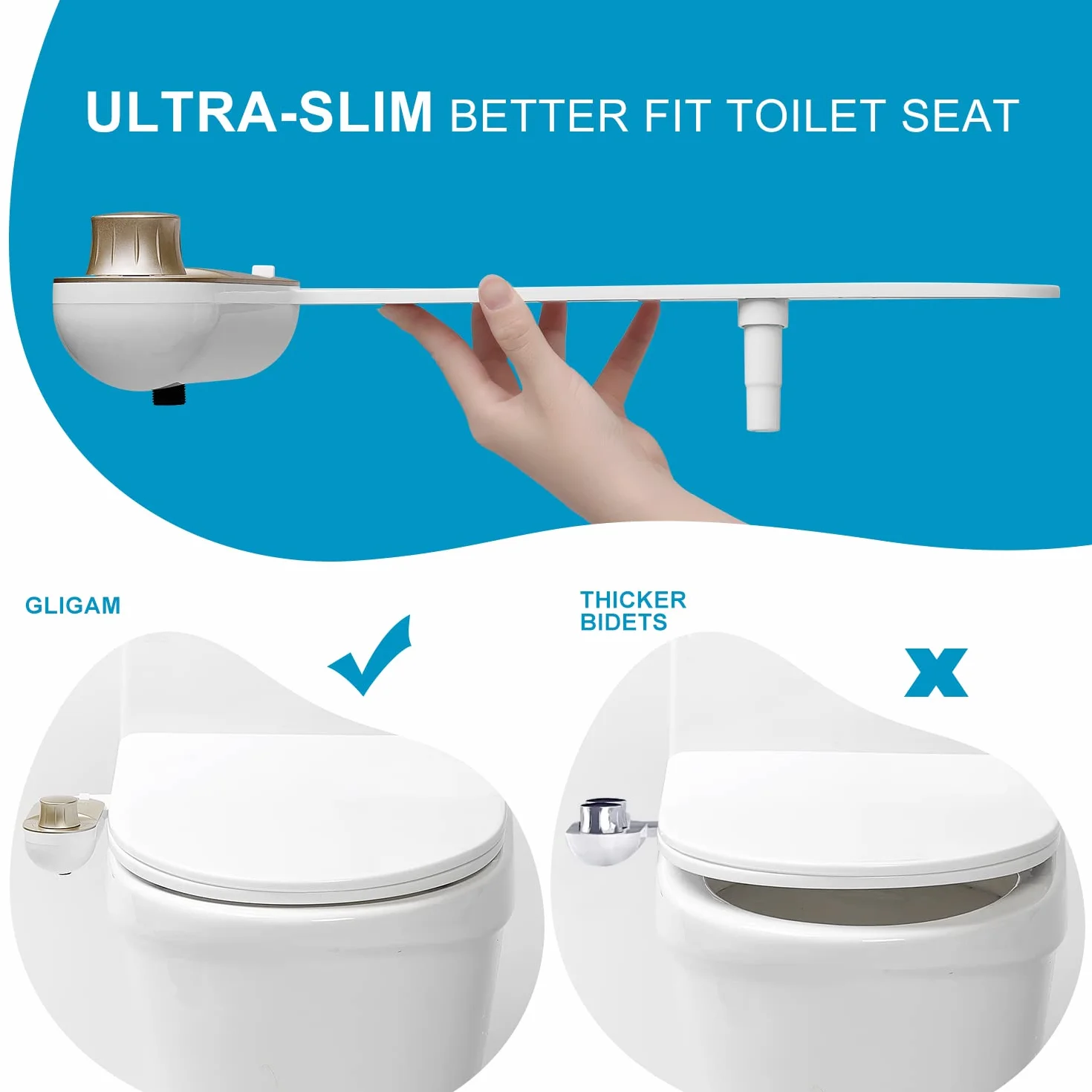 GLIGAM Bidet, nasadka do bidetu do toalety, nieelektryczny opryskiwacz bidetu słodkiej wody z dyszą samoczyszczącą, regulowana kontrola ciśnienia i regulacja kąta (szampański)