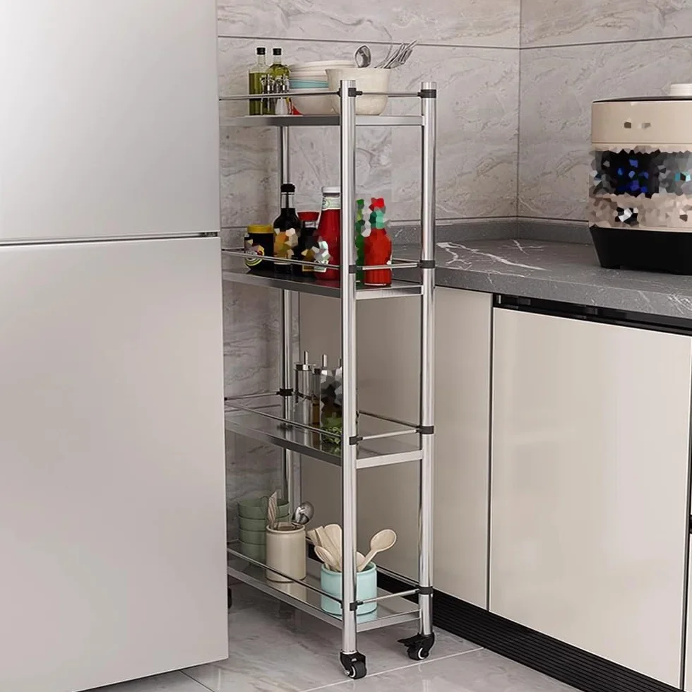 5-poziomowy stojak kuchenny z kółkami, do przechowywania garnków ze stali nierdzewnej i stołu roboczego do użytku domowego i restauracji, wytrzymały organizer (40 x 30 x 80 cm)