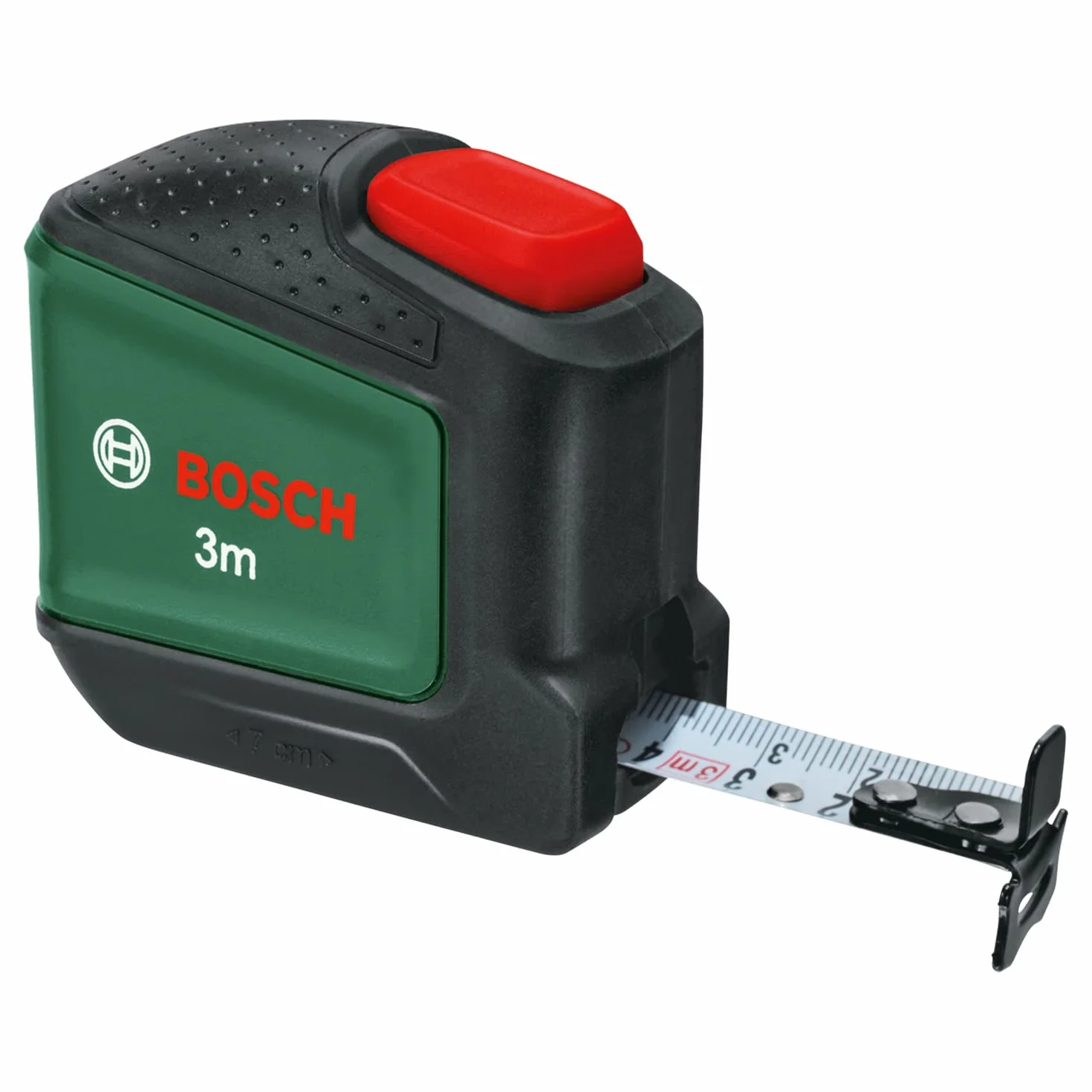 Bosch taśma miernicza 3m (automatyczna blokada; szerokość taśmy 19mm; powłoka nylonowa; precyzyjna, 3-metrowa taśma miernicza z skalą metryczną; dwukierunkowym haczykiem i metalowym zaczepem do paska)