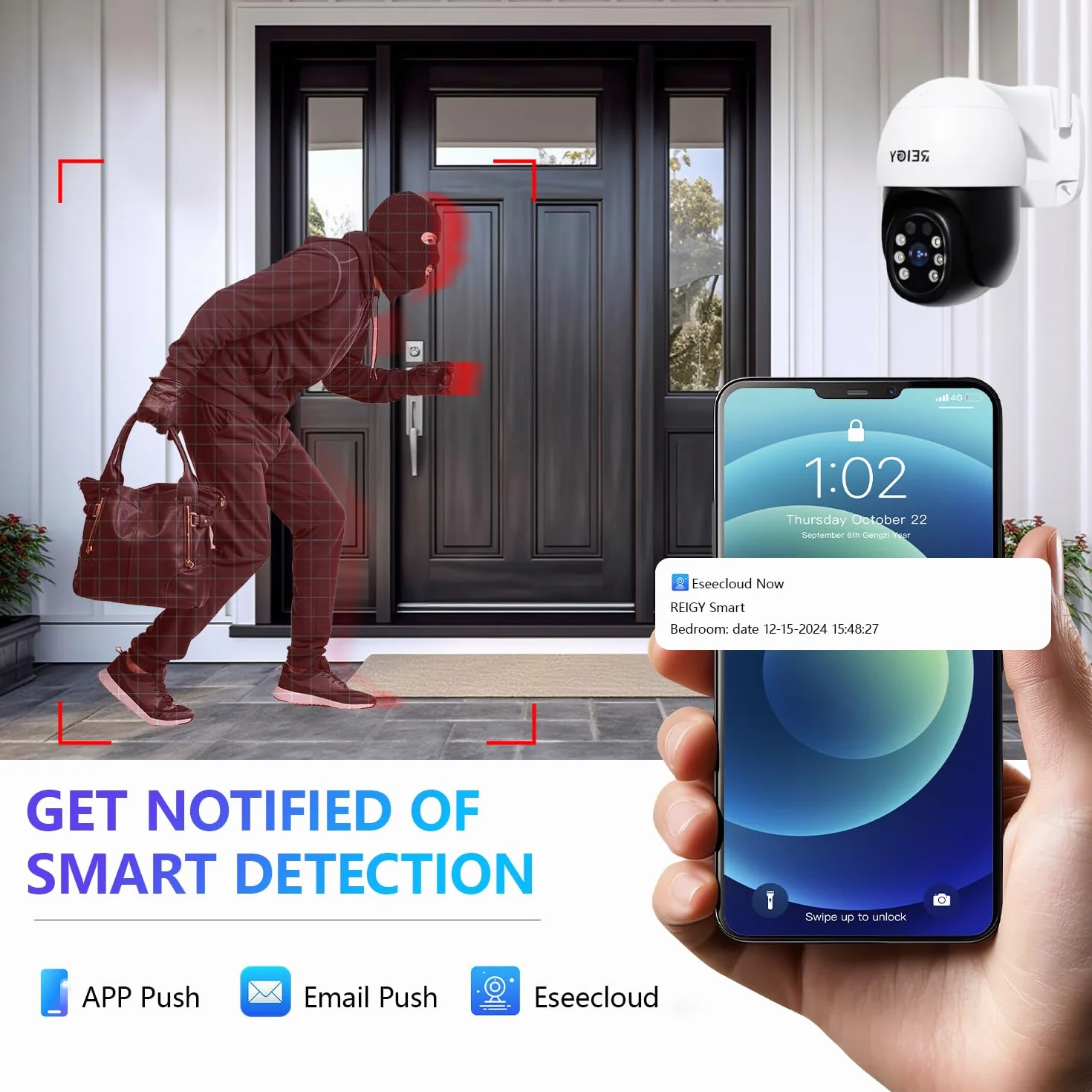 REIGY 5MP Zestaw do monitoringu wifi na zewnątrz z kolorowym noktowizorem i dyskiem twardym 1 TB, system bezpieczeństwa z 16CH NVR + 4x 1920P PT kamera wideo, dwukierunkowa kamera monitorująca dźwięk