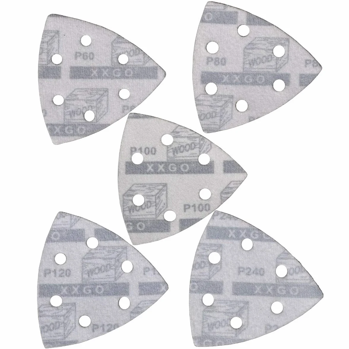 XXGO 3-1/2 cala 90 mm trójkątny 60/80/100/120/240 papier ścierny do szlifowania drewna zawiera 20 sztuk każdorazowo pasujących 8,5 cm oscylujące narzędzie wielofunkcyjne ścierne zestaw 100 XG9010U