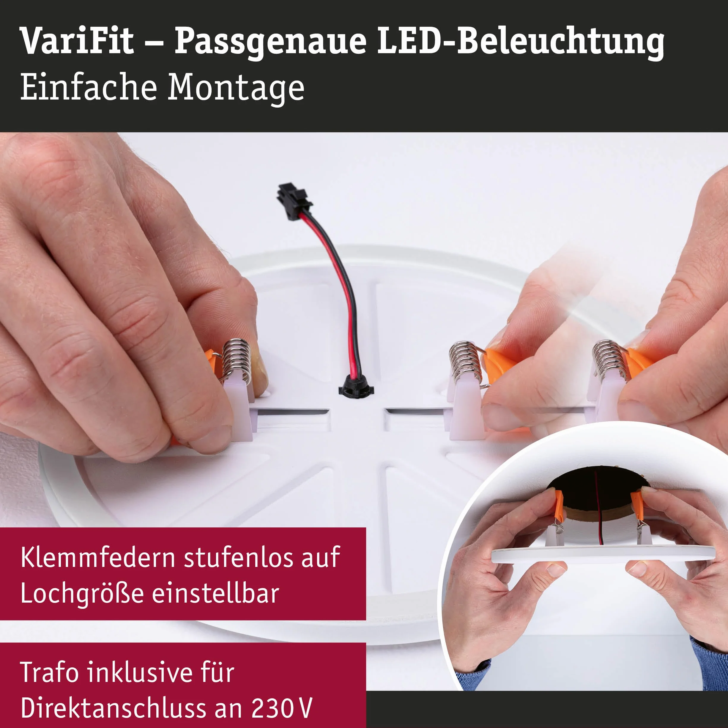 Paulmann 92397 Panel LED, oprawa wpuszczana Veluna VariFit, IP44 125x125mm czworok., w kompl. oprawa sufitowa 1x8,5 W satyn. tworzywo sztuczne 4000 K