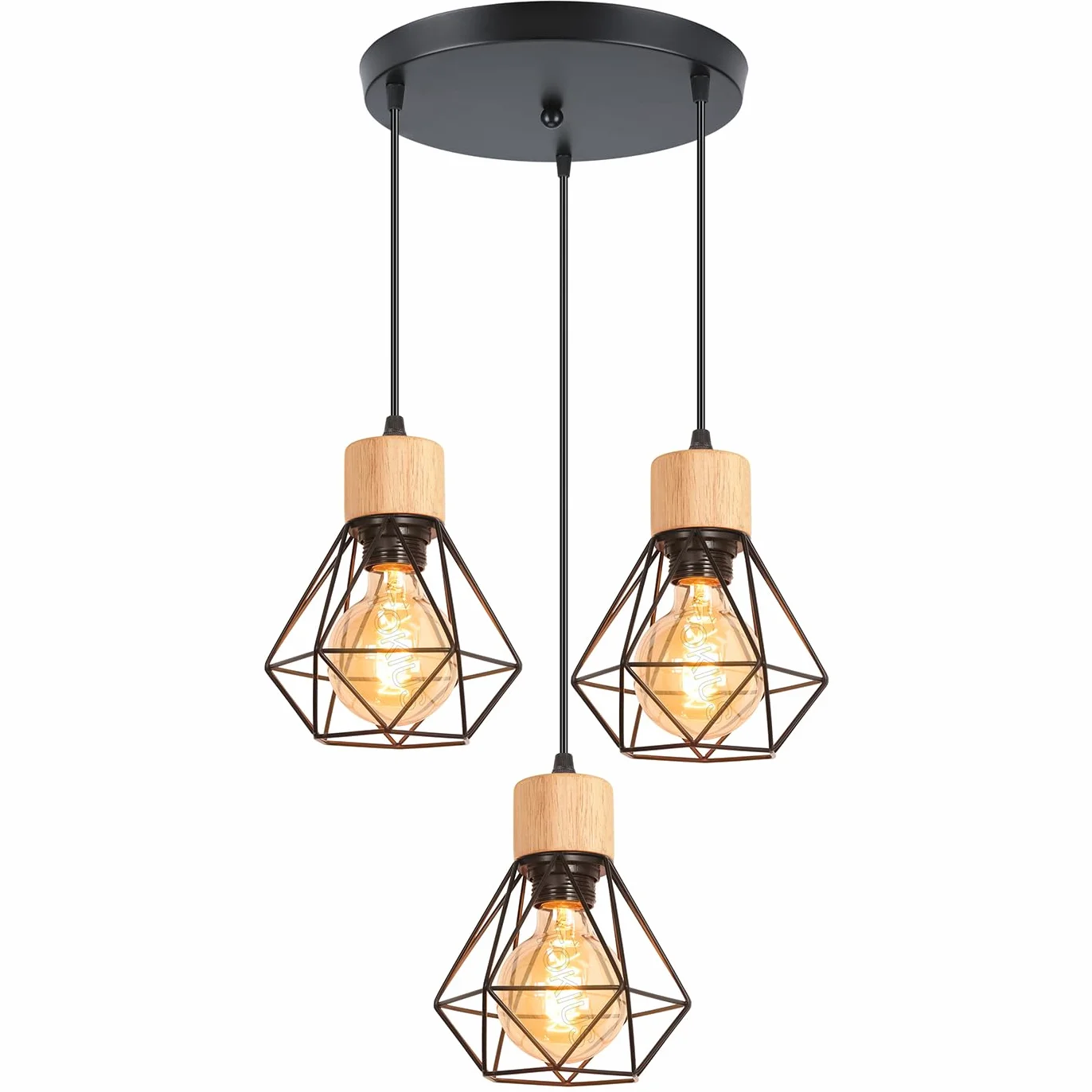 3 światła lampa wisząca vintage 16 cm retro lampy sufitowe konstrukcja czarna drewniana lampa wisząca żelazo E27 oświetlenie sufitowe do sypialni jadalni kuchni (pająk 3 światła A)