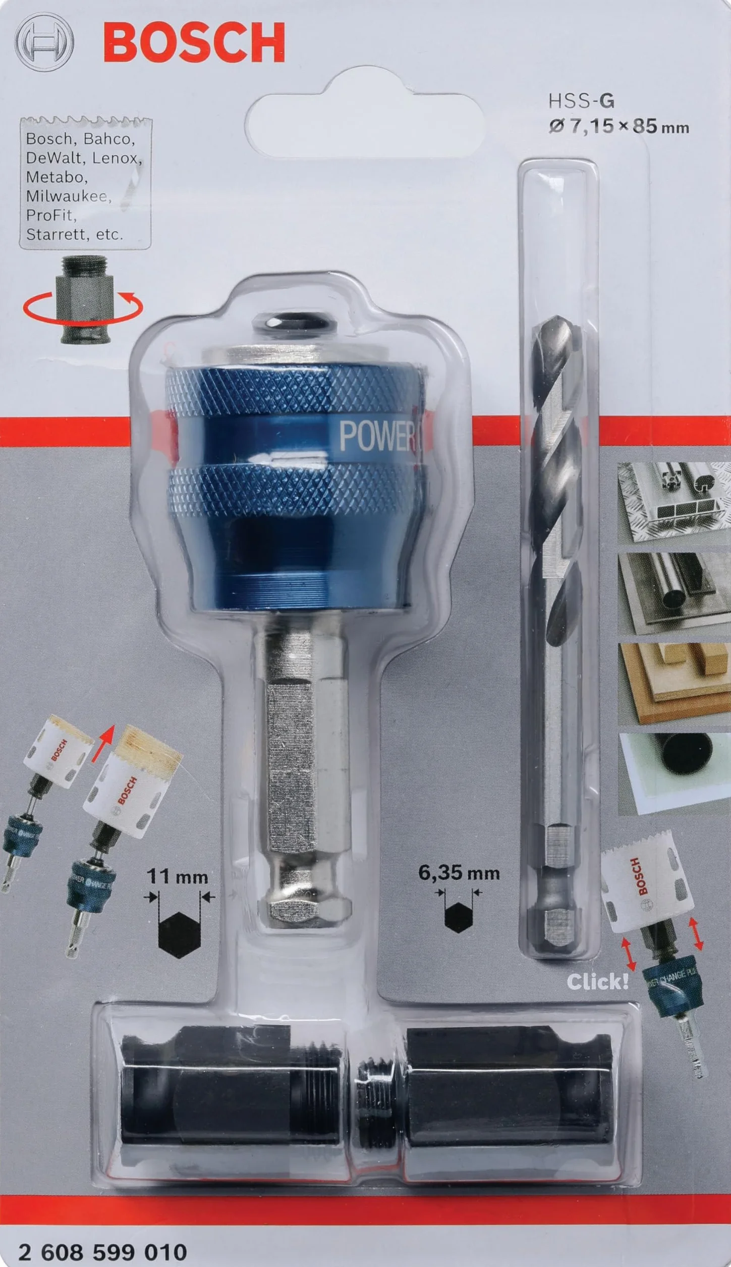 Bosch Power Change Trzonek Sześciokatny do Otwornic, Niebieski/Stalowy, 3/8 cala (9,5 mm)