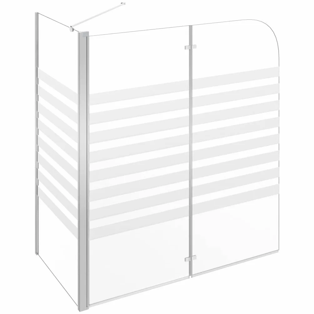 Kabina prysznicowa 120 x 68 x 130 cm szkło hartowane w paski, składana ścianka wanny z hartowanego szkła z profilami aluminiowymi, składana konstrukcja zapewnia łatwy dostęp, w zestawie podpórka