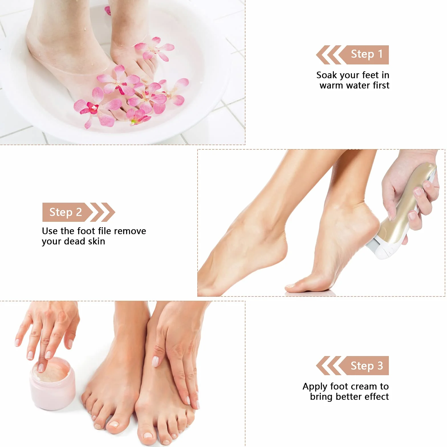 Hippodance Elektryczny Pilnik do Stóp z 3 Rolki, 2 Prędkości, Zestaw do Pedicure