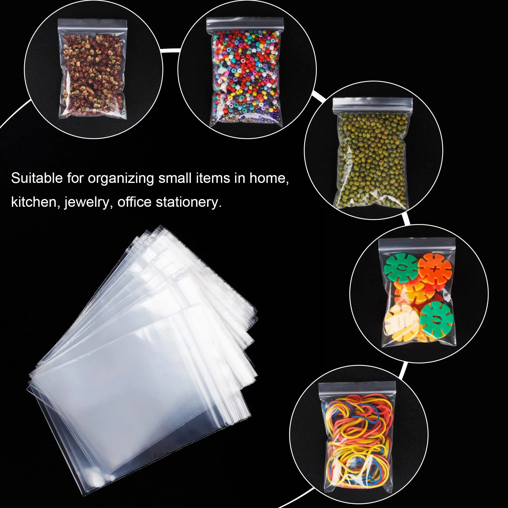 Mała torebka, 500 szt., mini zamykane plastikowe torby, mała przezroczysta torba z zamkiem błyskawicznym, wielokrotnego użytku, małe, średnie, przezroczyste, polietylenowe woreczki do przechowywania