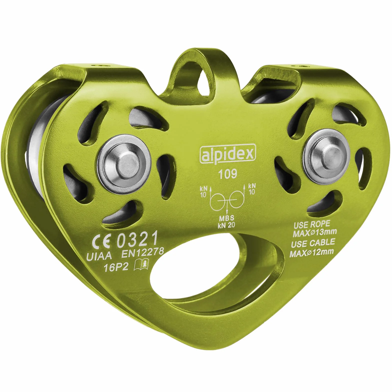 ALPIDEX Rolka Do Wspinaczki 20 kN - Tandem Pulley Koła Pasowego - Lin Stalowych Do 12 mm Tekstylnych Do 13 mm - EN12278