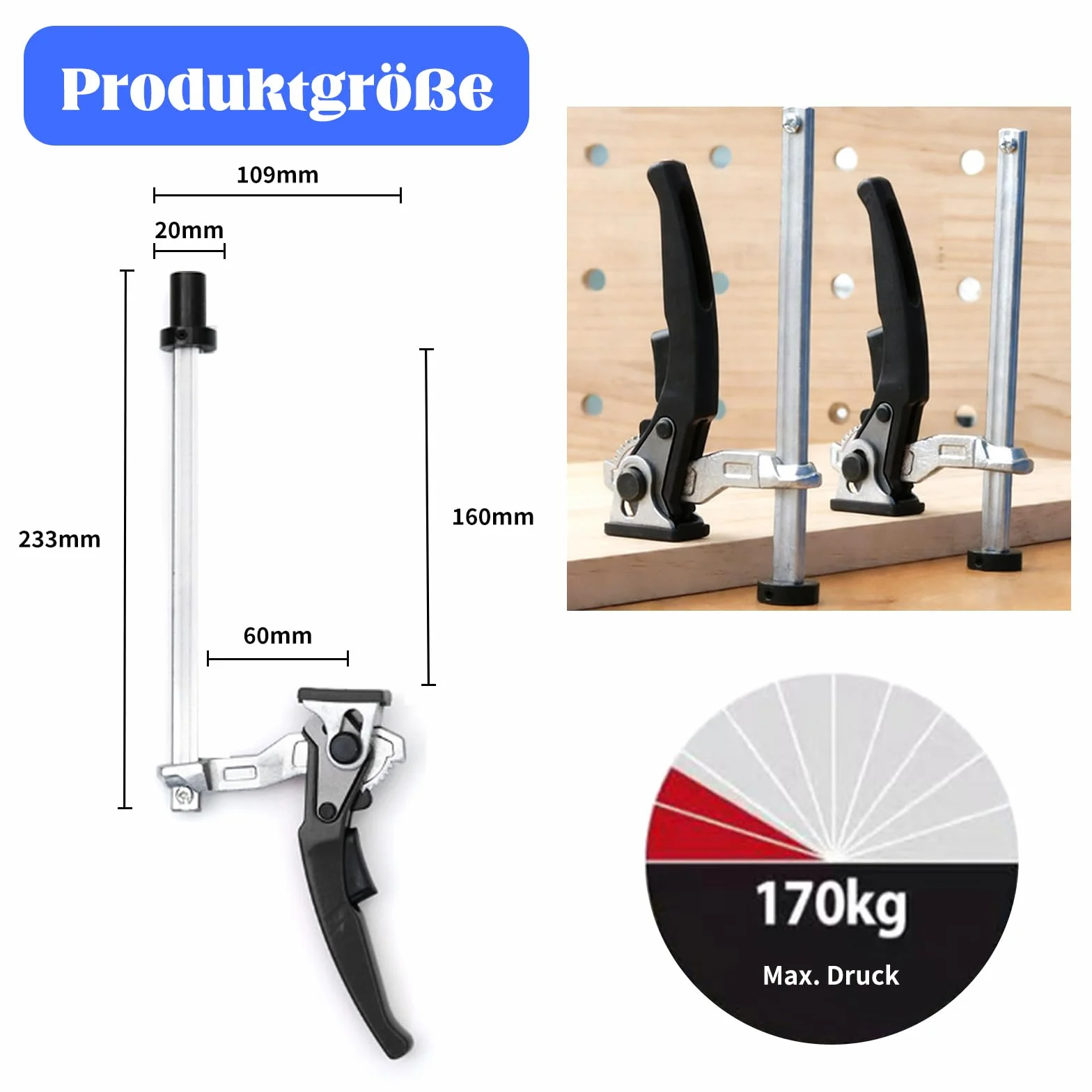 2 sztuki elementu mocującego 20 mm do stołów wielofunkcyjnych, zacisku dźwigni ze stopu aluminium, zakres mocowania 160 mm, kompatybilny wielofunkcyjny stół spawalniczy i CNC, kolor czarny