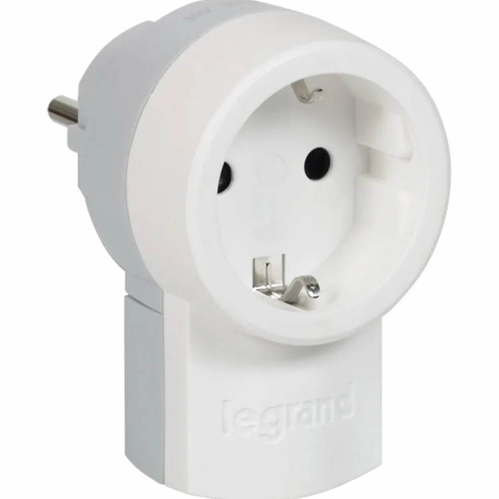 Legrand 050462 Wtyczka ze Stykiem Ochronnym z Gniazdkiem, Biała/Szara, 16A/230V