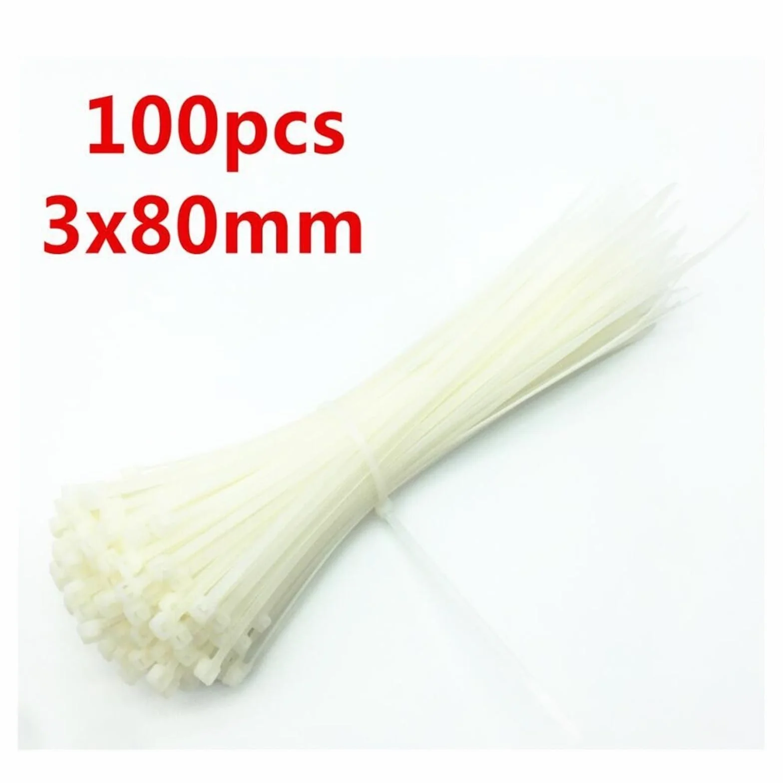 100 szt. opasek zaciskowych do kabli, samozaciskających, nylonowych, z haczykiem i pętelką(White,3 x 80mm)