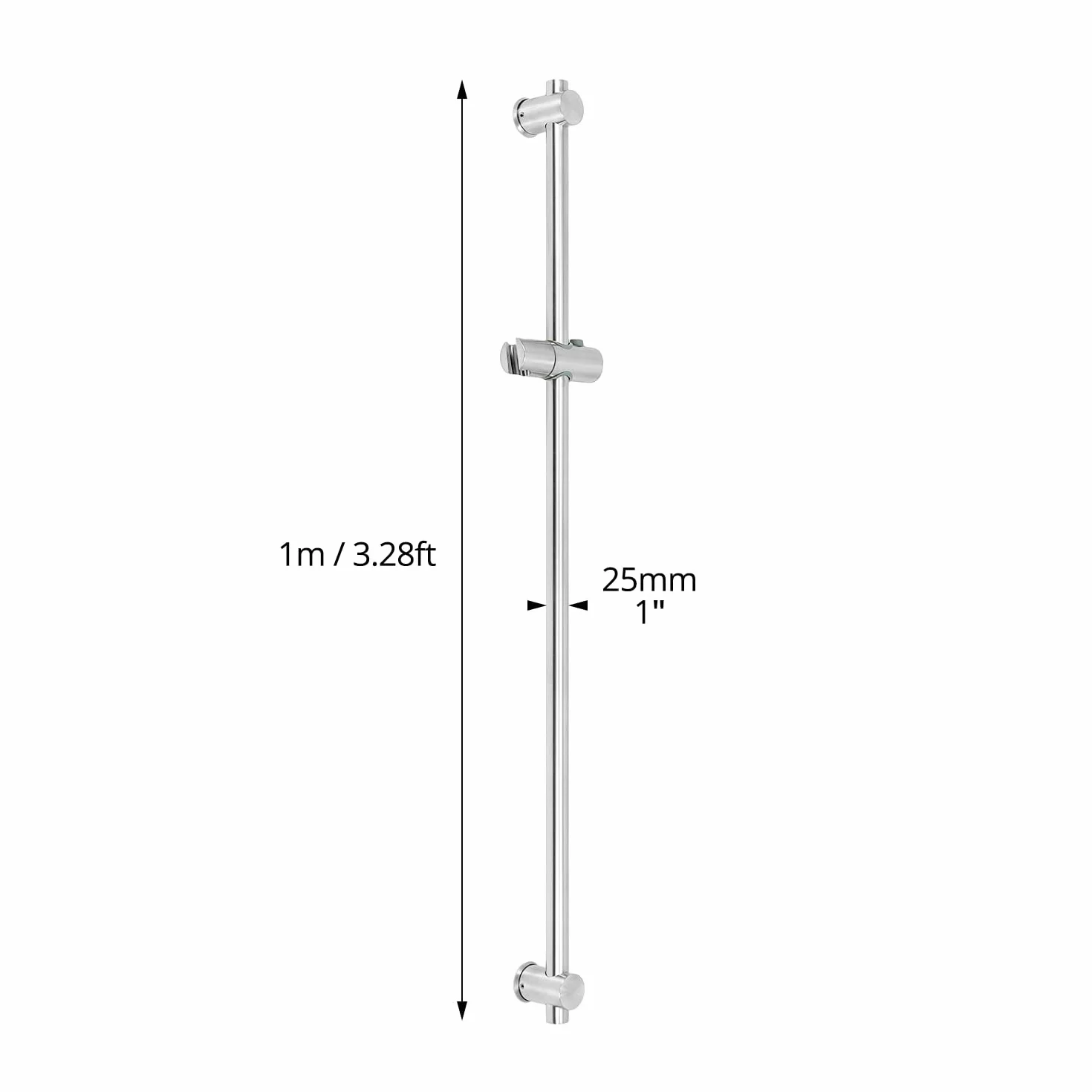 QWORK® drążek prysznicowy 100 cm z elastycznym uchwytem głowicy prysznicowej - stal nierdzewna SUS 304 - szczotkowane wykończenie - regulowane uchwyty montażowe