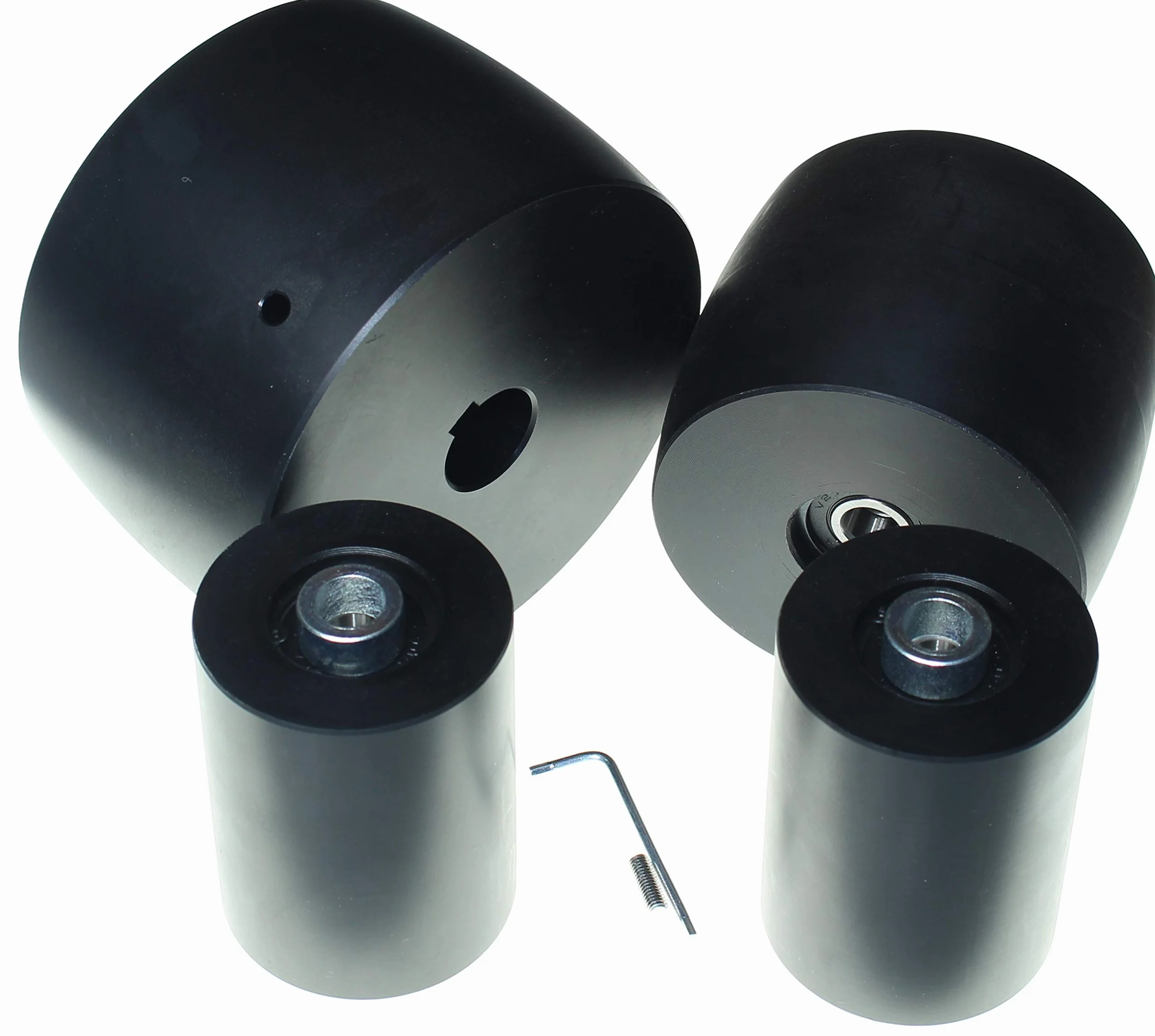 (NY5-24-3 pas) Zestaw kół szlifierki taśmowej do szlifierek nożowych napęd 130 mm - 24 mm - 80 mm szerokości - wał 100 mm tor 60 mm koło pasowe - do pasów 7,6 cm