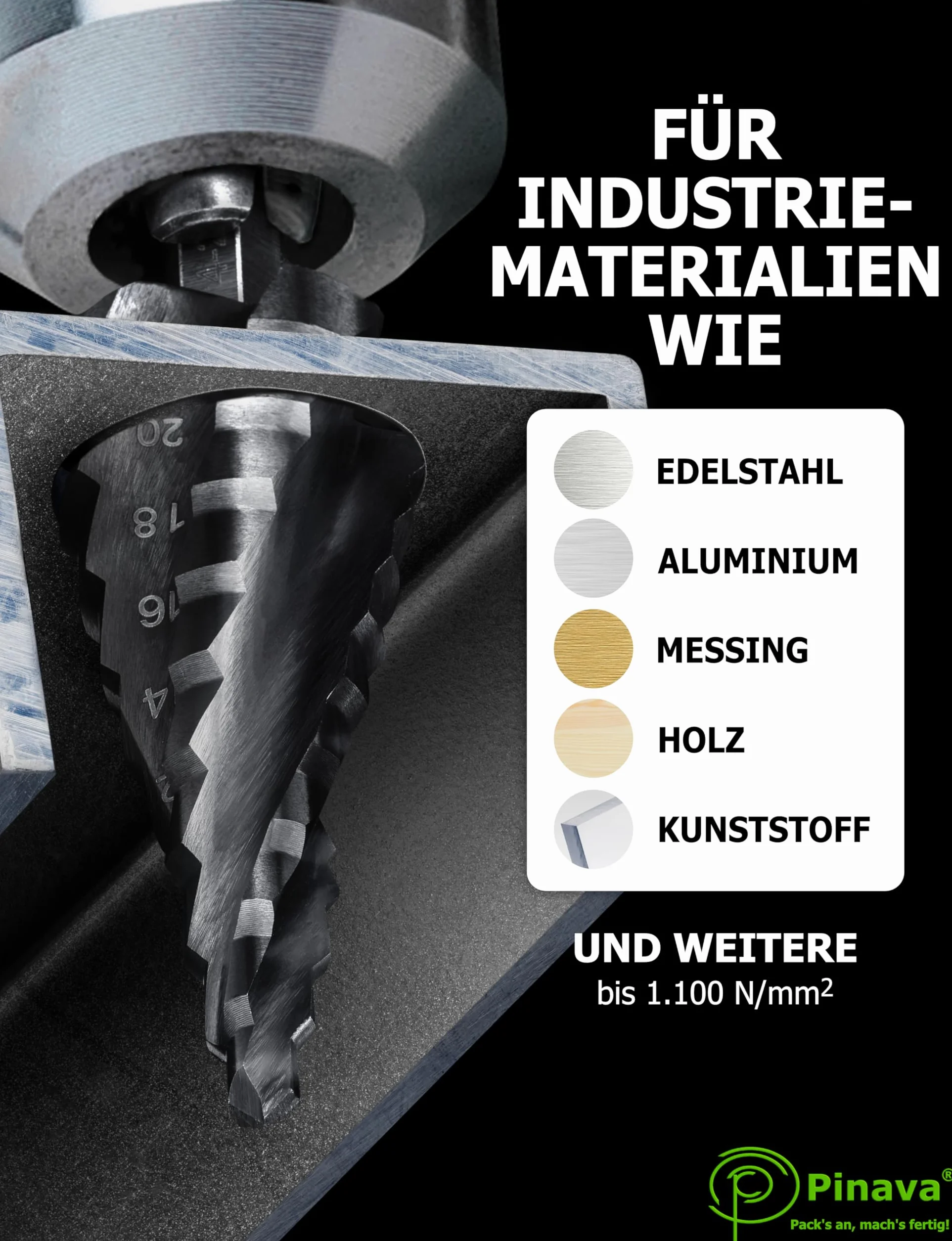 Pinava Wiertło stopniowe HSS Cobalt Pro 4XSPIRAL Ø 4-22 mm profesjonalne do stali nierdzewnej metalu drewna tworzywa sztucznego