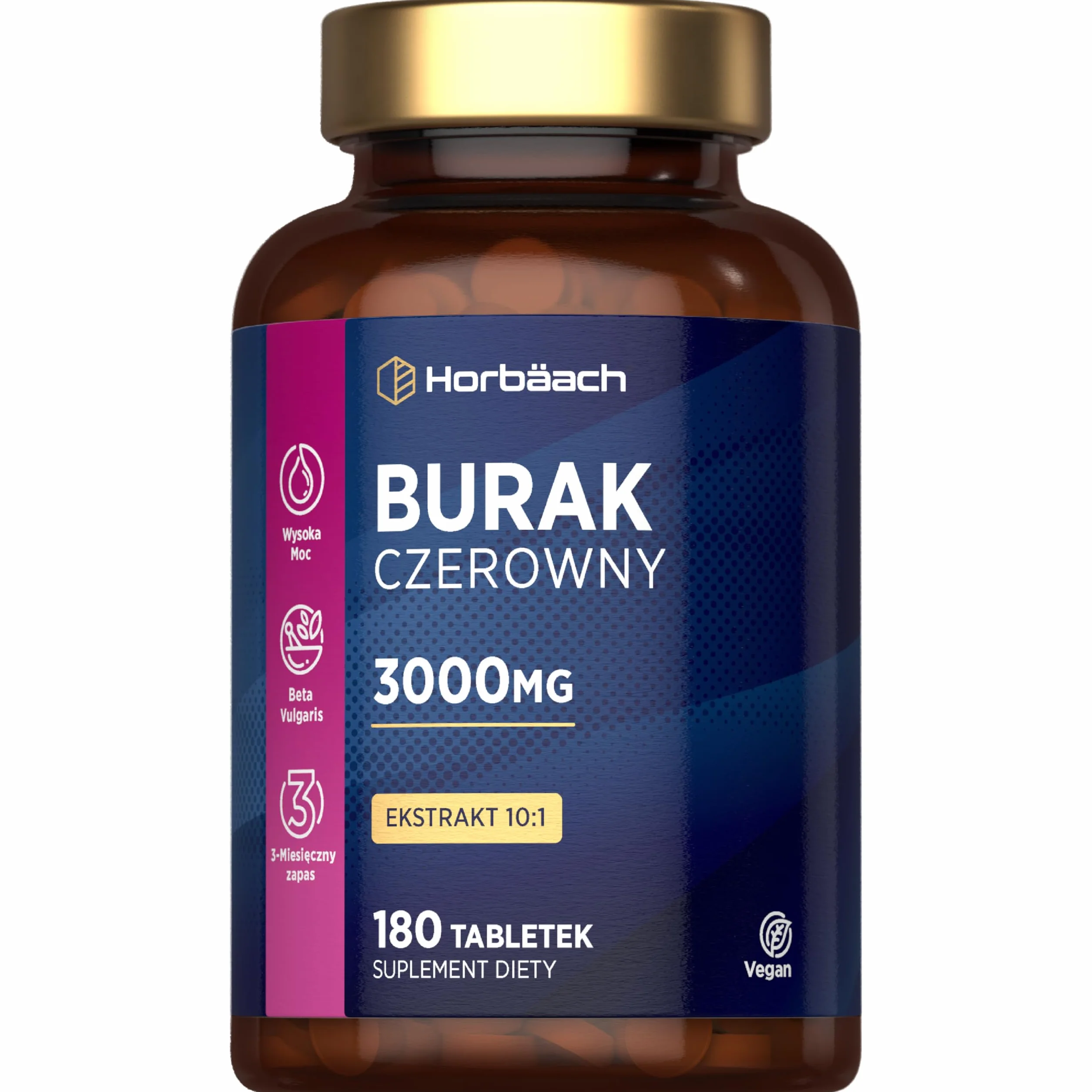 Burak Tabletki 3000mg Ekstrakt 10:1 Suplement Horbaach 180 Tabletek Wegańskich