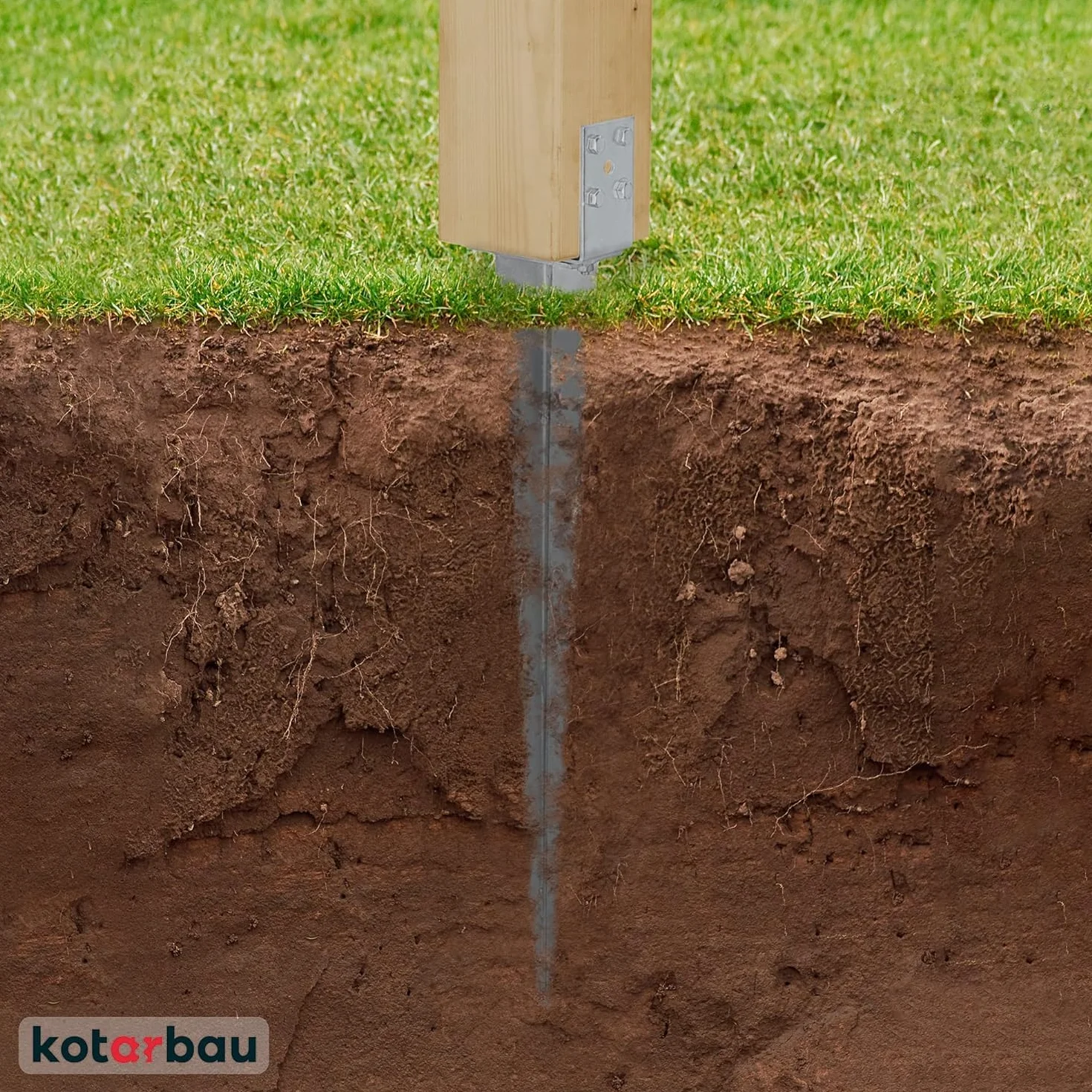 KOTARBAU® Podstawa Słupa Regulowana - 0-160 mm - Podstawa Słupa U - 70 cm - Kotwa Wbijana - Wspornik Słupa Drewnianego - Stalowy