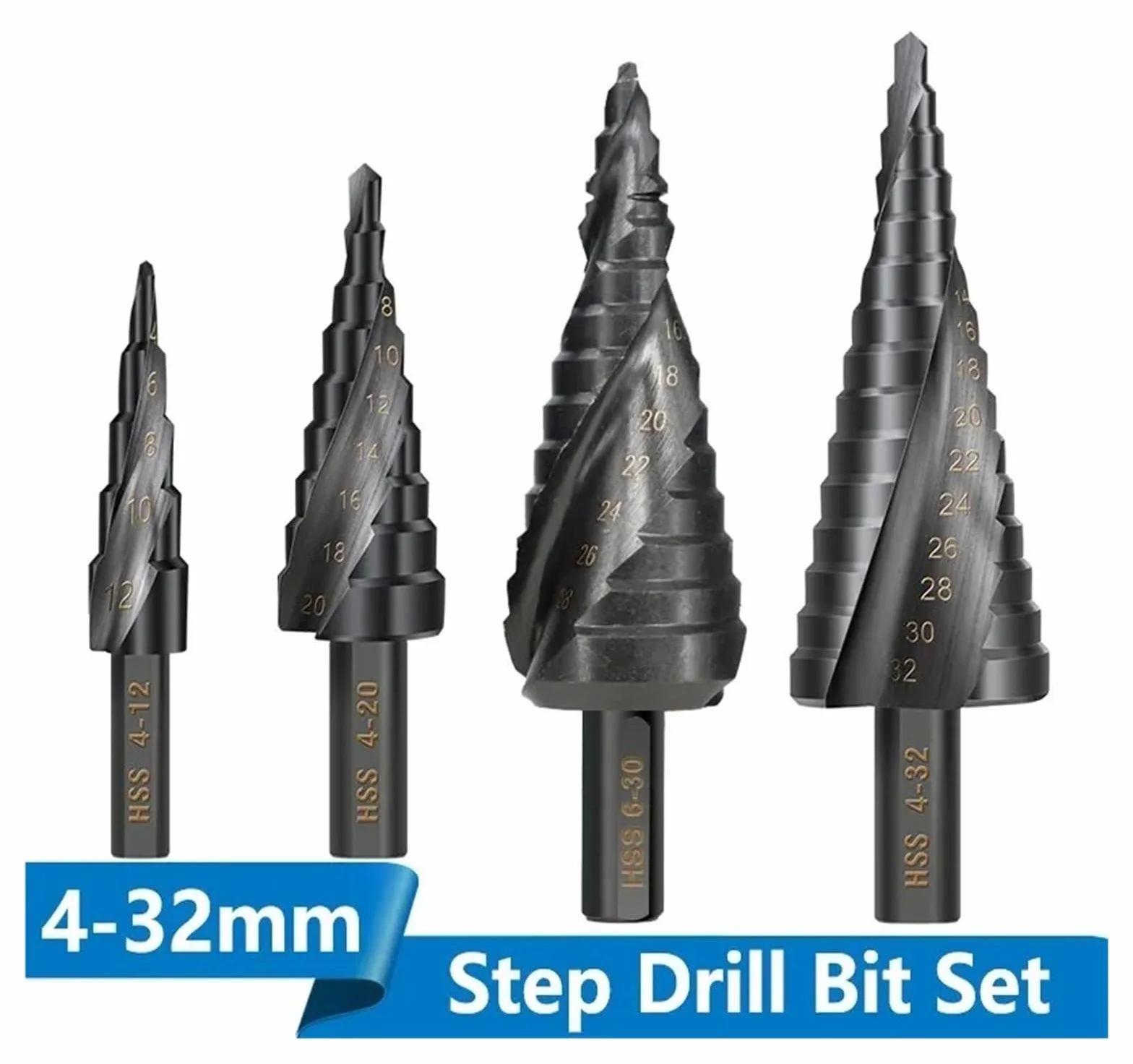 Wiertło stopniowe do metalu 4-12/20/32 mm, 6-30 mm, HSS, zestaw stożków kobaltowych, narzędzie do wiercenia otworów w drewnie/metalu(3pcs Set without bag)