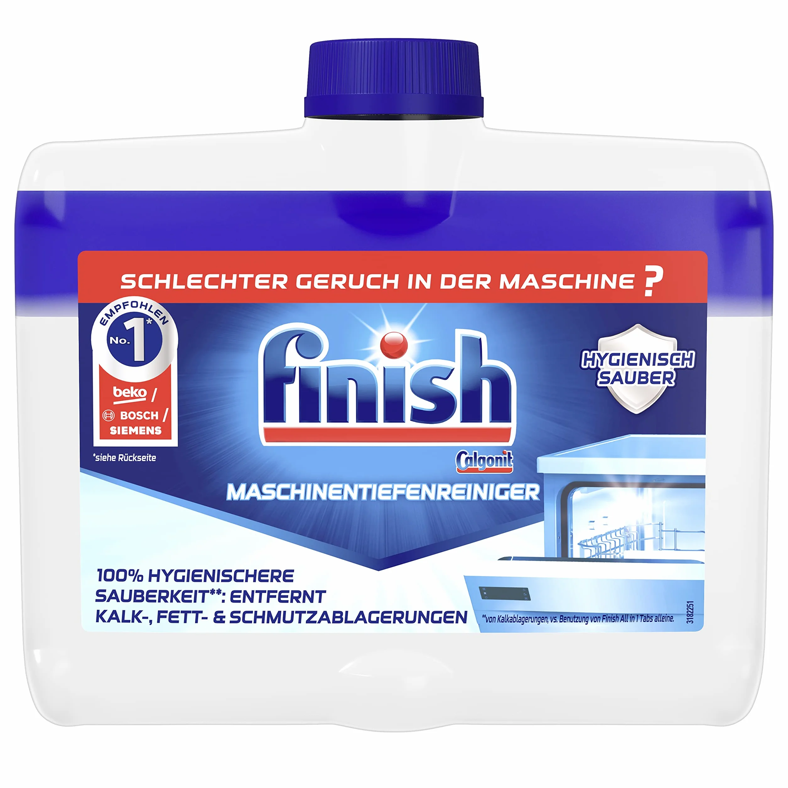 Finish Głęboki środek do czyszczenia maszyn – płynny środek do czyszczenia maszyn przeciwko osadzaniu się kamienia i tłuszczu dla czystej zmywarki – 1 x 250 ml
