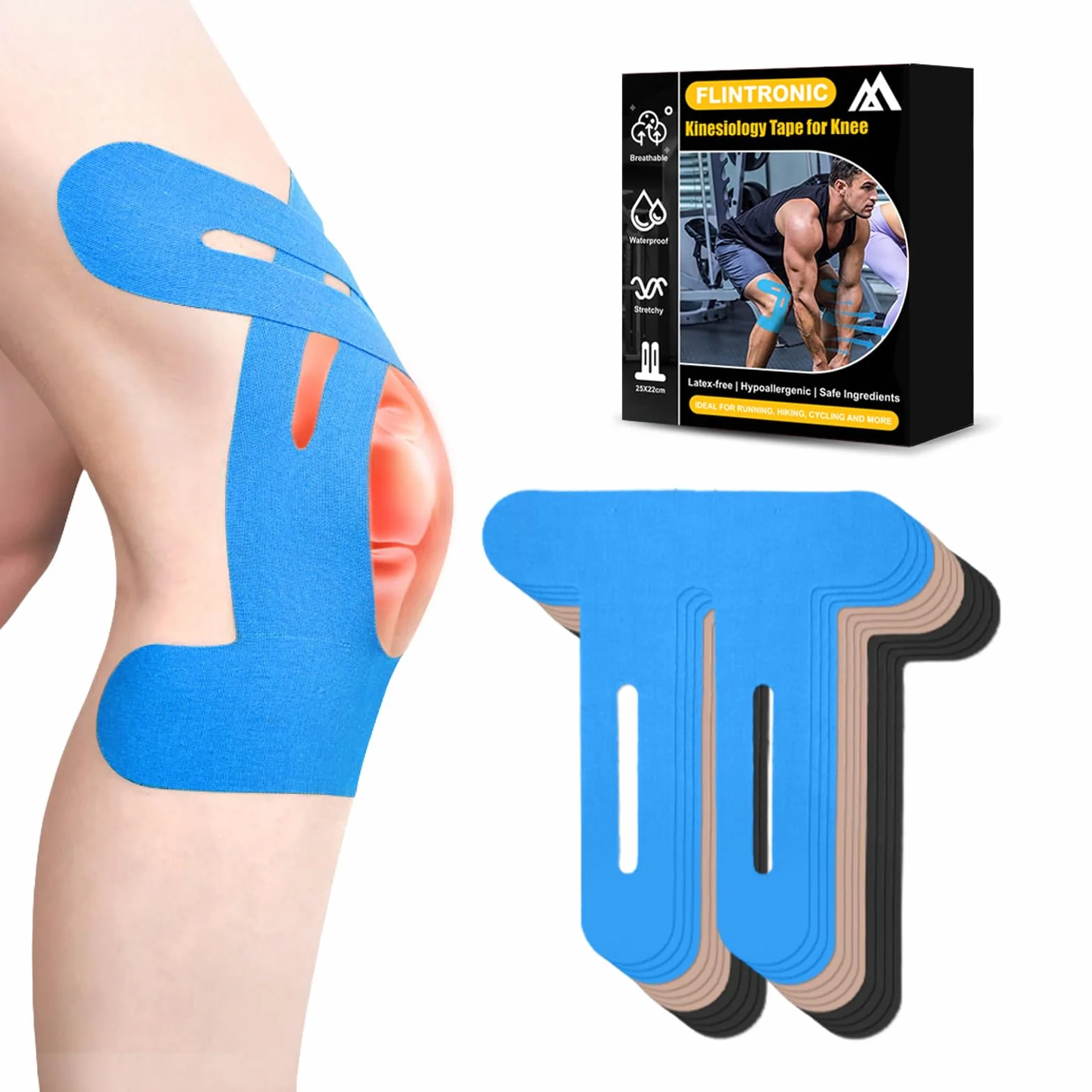 Flintronic 12 sztuk taśmy sportowej Kinesio, wodoodporna taśma kinezjologiczna Precut