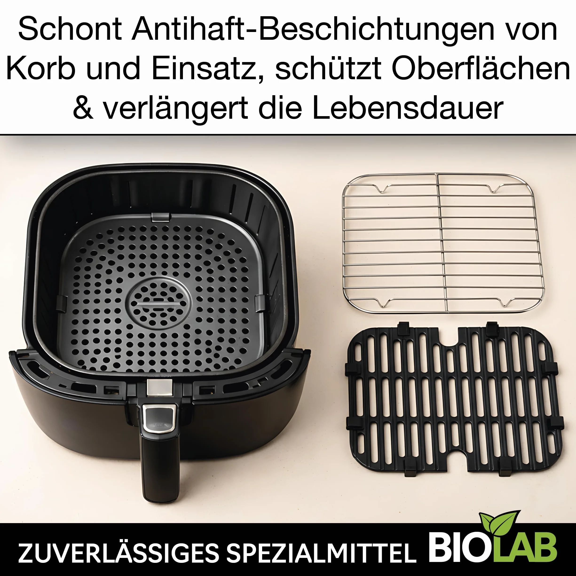 BIOLAB Airfryer środek czyszczący w sprayu (750 ml) i koncentrat do czyszczenia (1000 ml), mocny środek do usuwania tłuszczu do frytkownicy Air Fryer i frytkownicy na gorące powietrze – usuwa