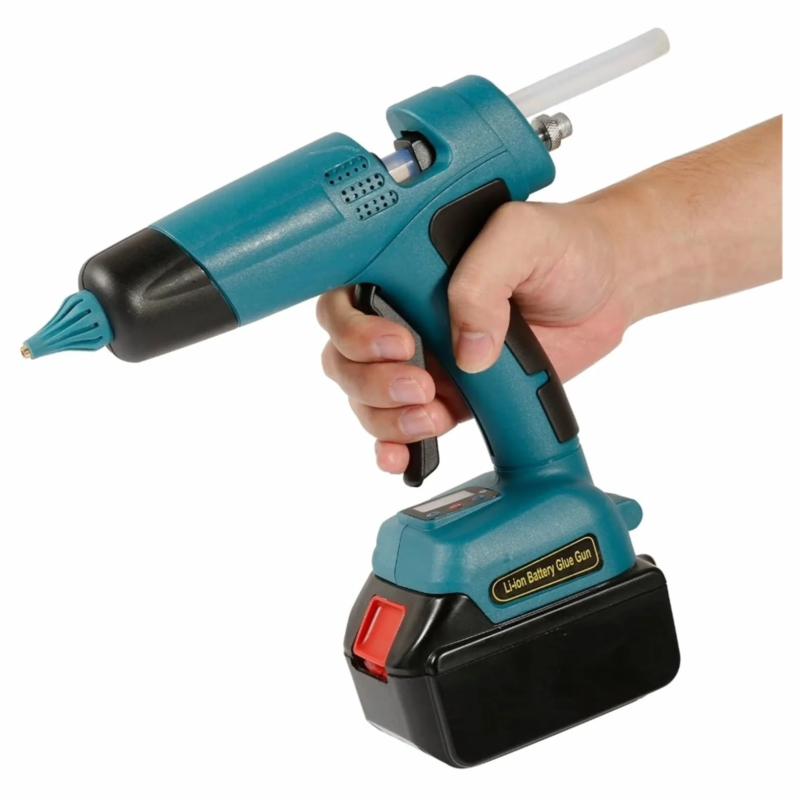 Pistolet Do Kleju Na GorąCo 100W Elektryczny Pistolet Do Klejenia Na Gorąco Bezprzewodowy Do Baterii 21V DIY Spawanie Gorąca Wiatrówka Cyfrowy Wyświetlacz 11mm Kleje W Sztyfcie(Red Glue Gun Only)