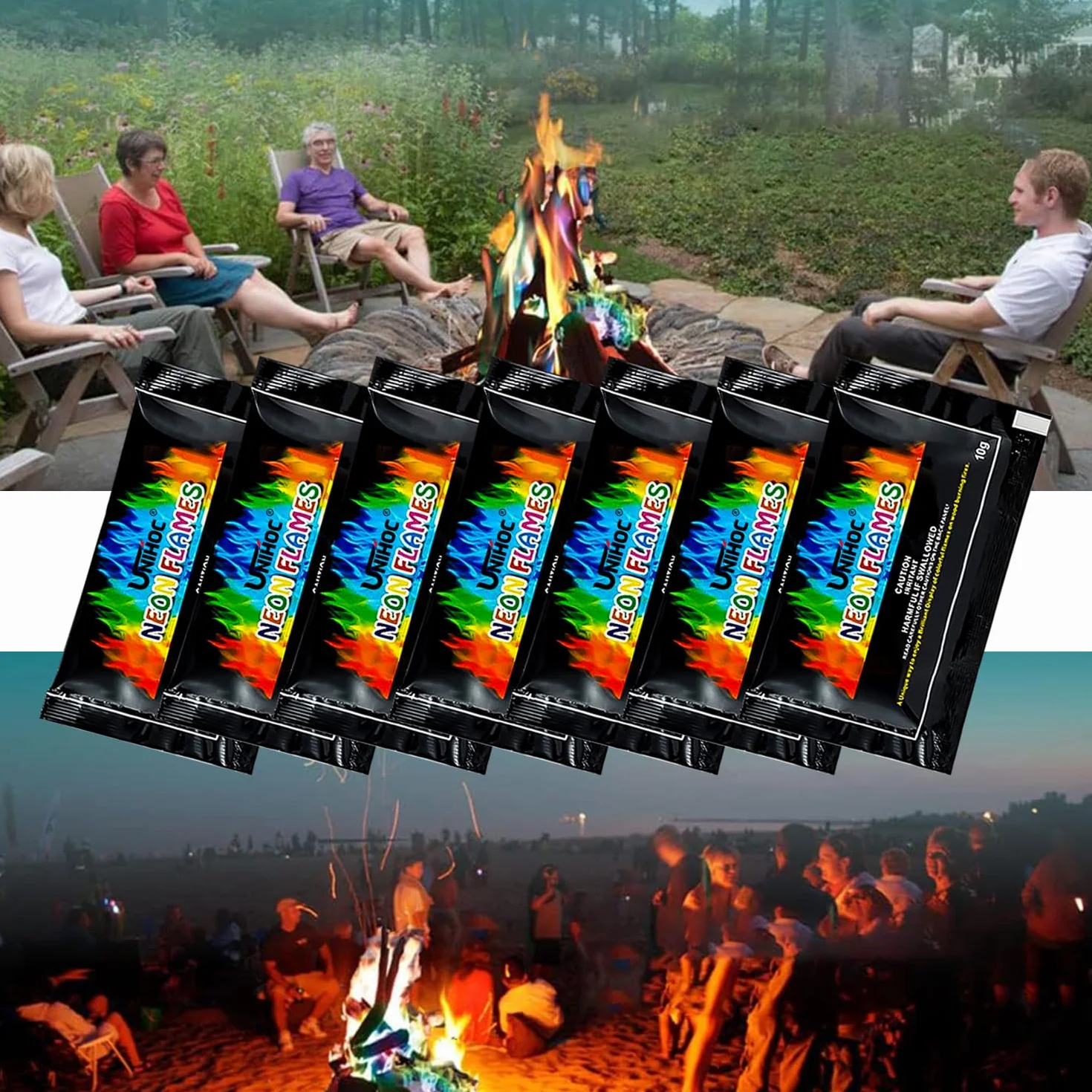 Kolorowy proszek do ognia, magiczny neonowy płomień, magiczny płomień, 10 x 10 g Magic Fire Powder, kolorowy ogień, na Boże Narodzenie magiczny proszek, kolorowy płomień do kominka w proszku do