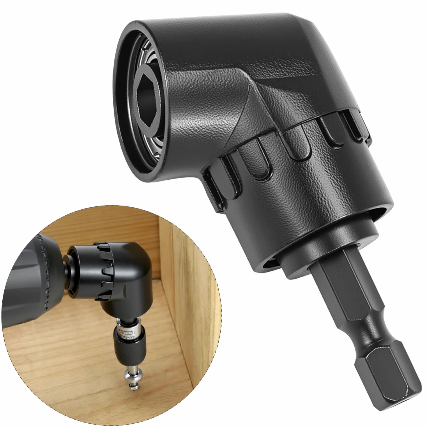 QWORK® Adapter do wkrętaka kątowego 105°, zestaw adapterów do gniazda udarowego, z 3-częściowym adapterem nasadowym 1/10.2 cm 3/20.3 cm 1/5.1 cm, czarny