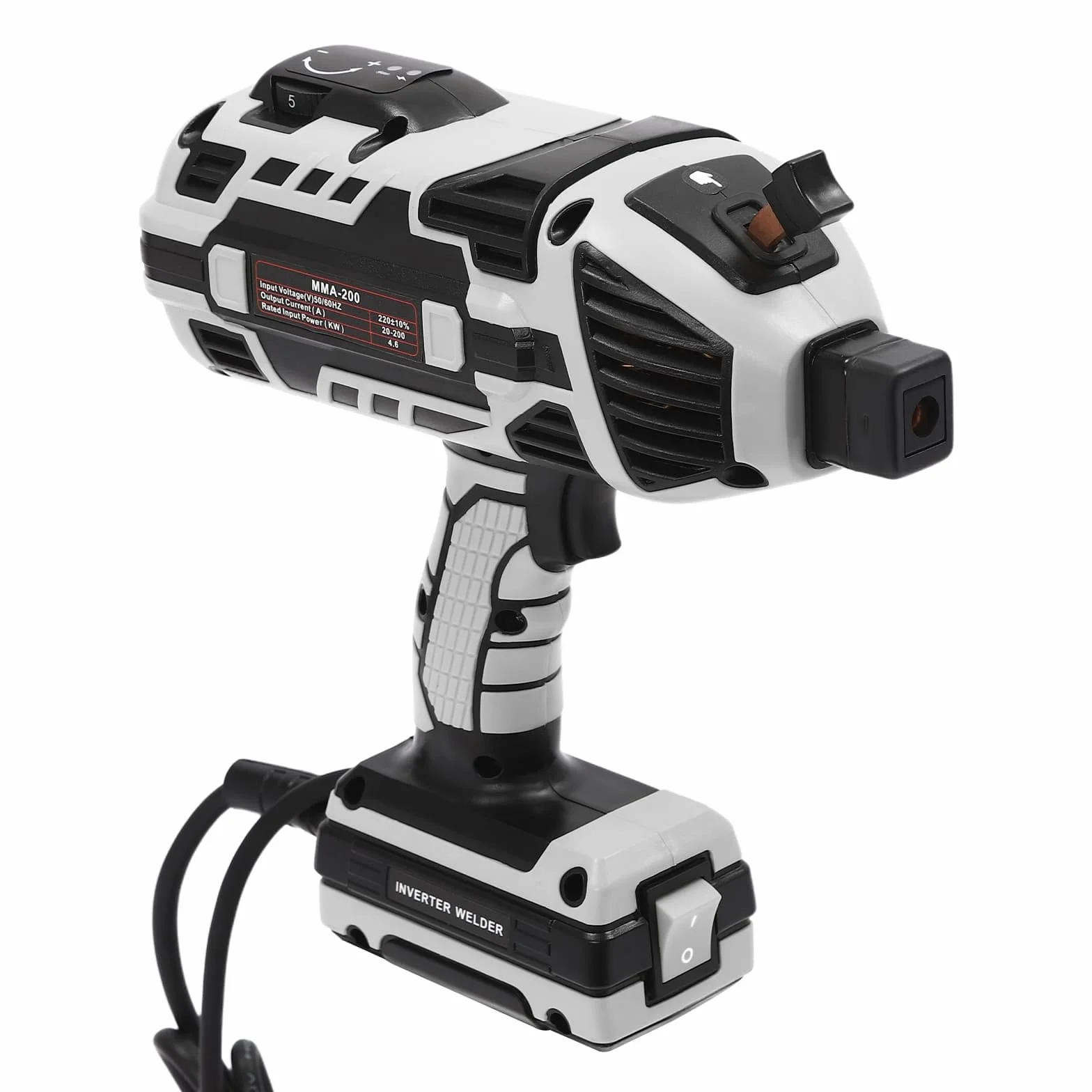 Profesjonalna spawarka 4600 W, przenośna spawalniczka, inwerter IGBT, 6-stopniowa regulacja prądu 20-200 A, do prętów spawalniczych 2,5-3,2 mm (szara)