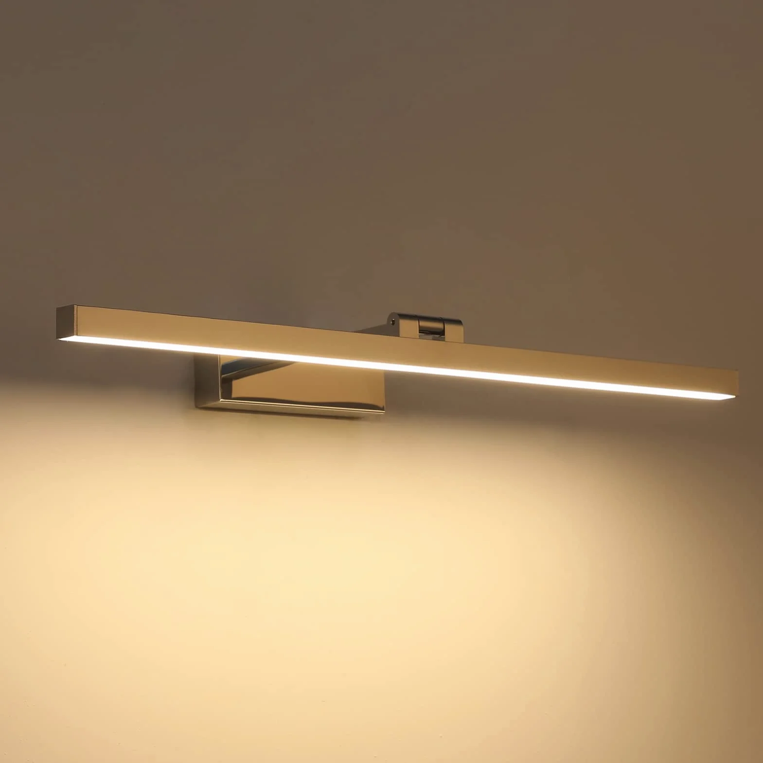 Klighten Lampa LED do lustra łazienkowego, 60 cm, 18 W, 1170 lumenów, wodoodporność IP44, obracana o 180°, nowoczesne oświetlenie lustra łazienkowego, ciepła biel 3000K, chrom