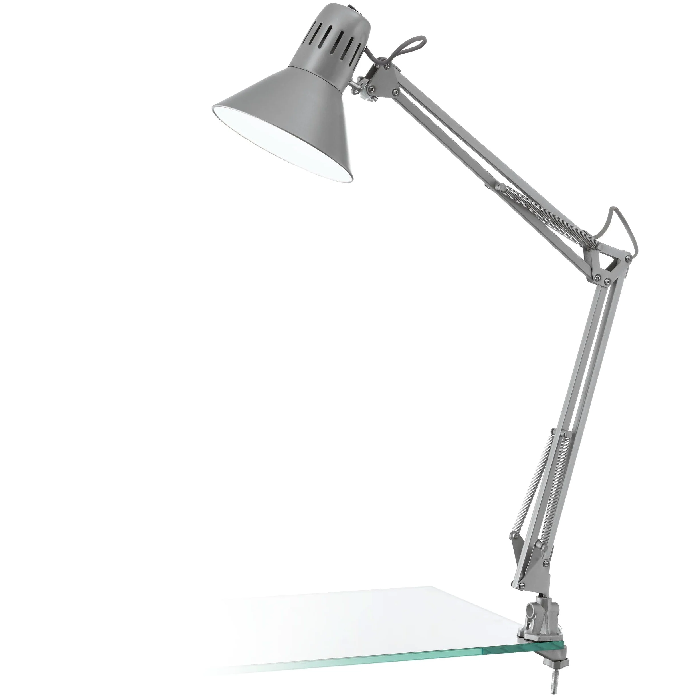 EGLO Lampa stołowa Firmo, 1-płomienna lampa zaciskowa vintage | industrialna, retro, biurkowa ze stali i tworzywa, zacisk srebrny, włącznik, oprawka E27
