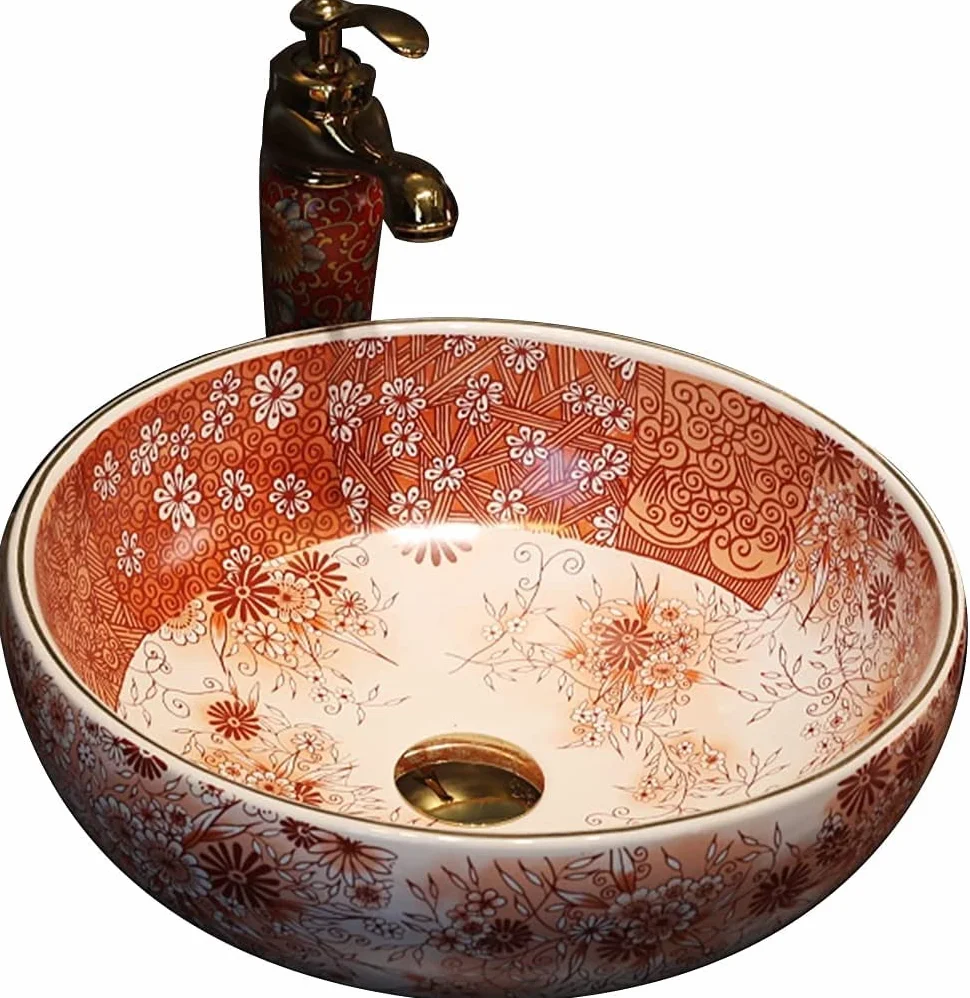 Szafka Pod Umywalkę Z Umywalką, Umywalka Łazienkowa, Umywalka Nablatowa, Abstrakcyjna Czerwona Umywalka, Ceramiczna Elegancka Umywalka Pod Umywalkę, Hotelowa Umywalka Retro, Meble Łazienkowe, Zestaw