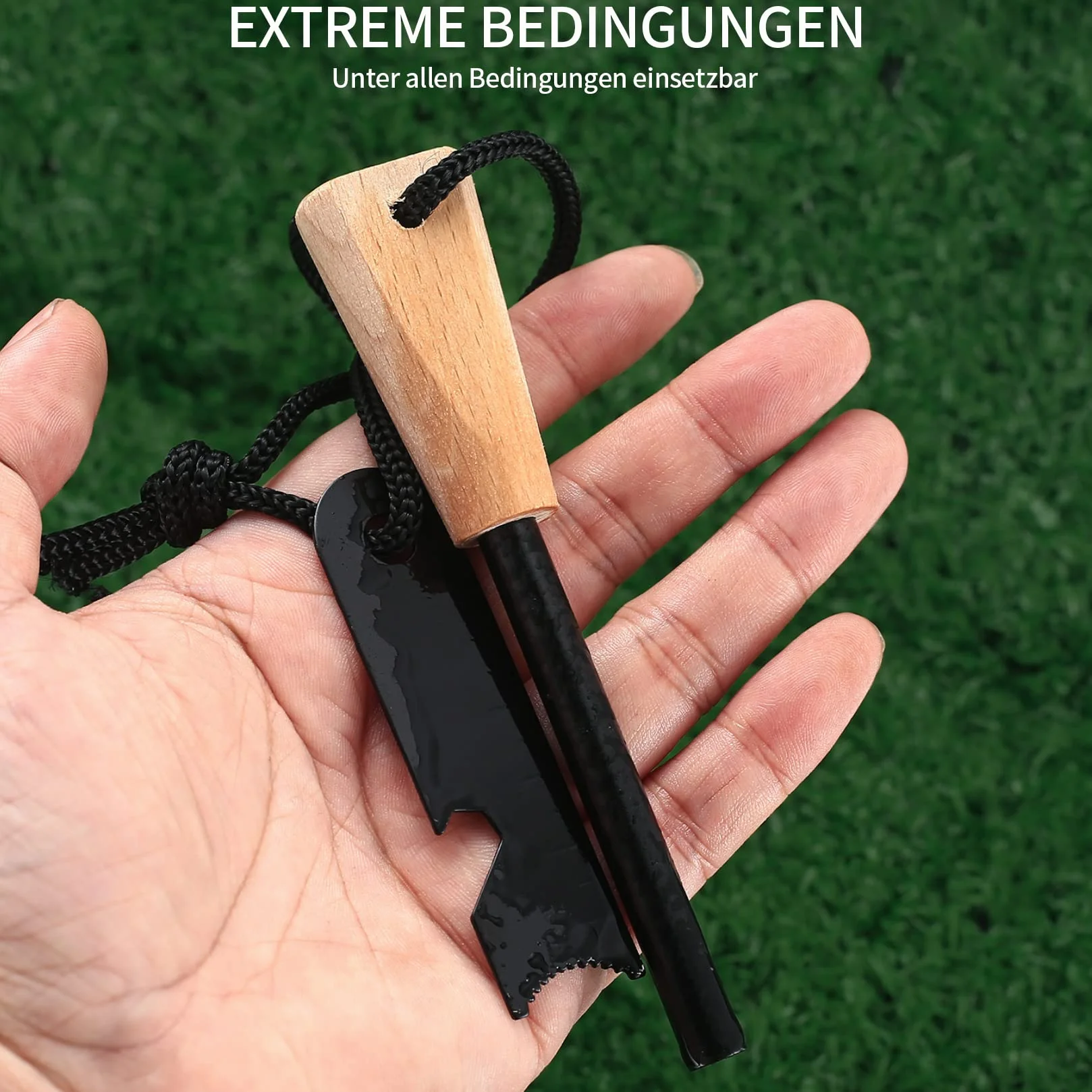Krzesiwo survivalowe, krzesiwo outdoorowe, magnezowy starter do ognia zestaw survivalowy, krzesiwo z drewnianą rączką, z zestawem podpałek do użytku na zewnątrz, bushcraft, kemping, wędrówki, ognisko