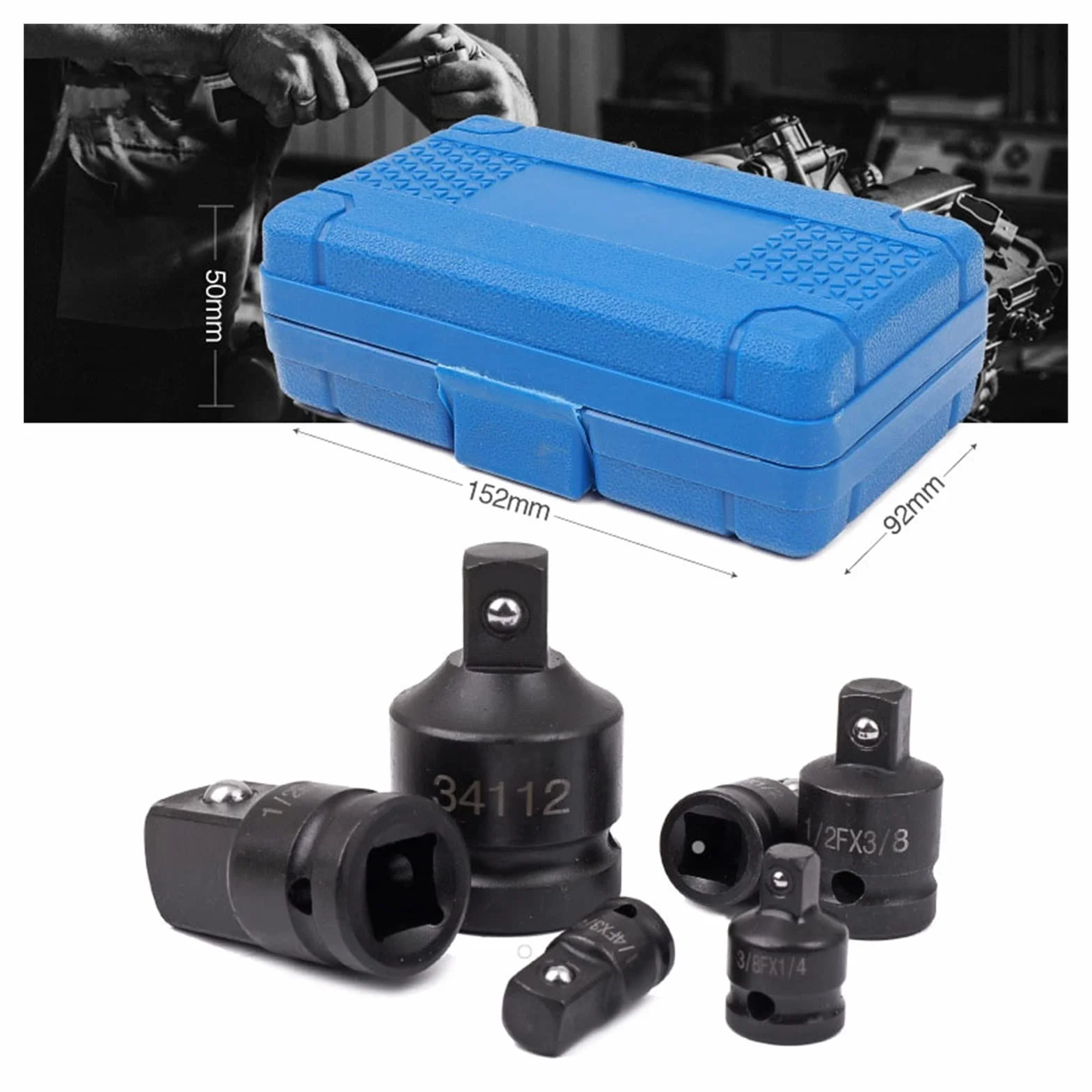 6 szt. kluczy nasadowych 1/4 1/2 3/8 3/4, adapter nasadki udarowej, adapter redukcyjny, zestaw narzędzi do naprawy samochodów z grzechotką i uchwytem wiertarskim