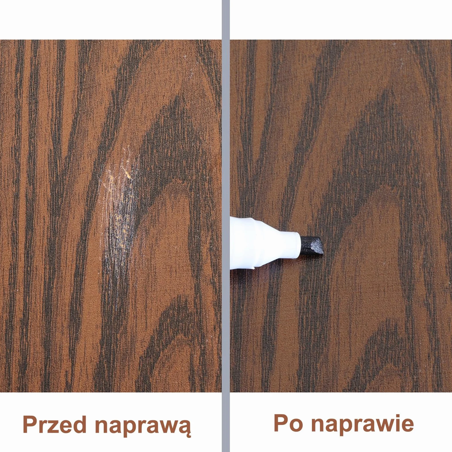 DEWEL Zestaw do naprawy mebli drewnianych – 17 sztuk, markery retuszowe, drewniane patyczki woskowe z temperówką do zadrapań i plam, podłog, szafek