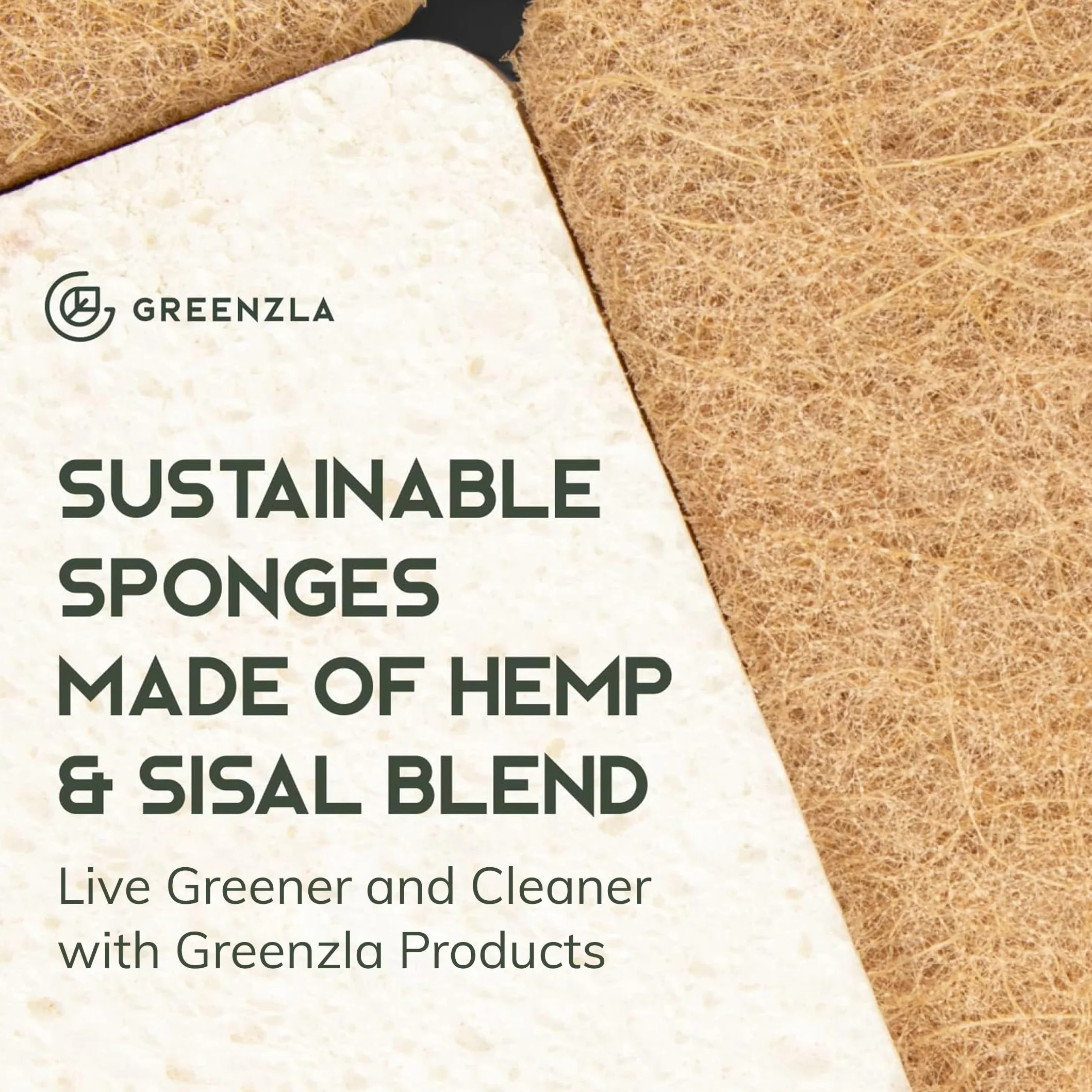 Greenzla Naturalne gąbki kuchenne, 6 sztuk, biodegradowalna gąbka sizalowa do naczyń z konopi, ekologiczna, bez zapachu, odporna na zarysowania podkładka do szorowania na blaty kuchenne, wanny, płytki
