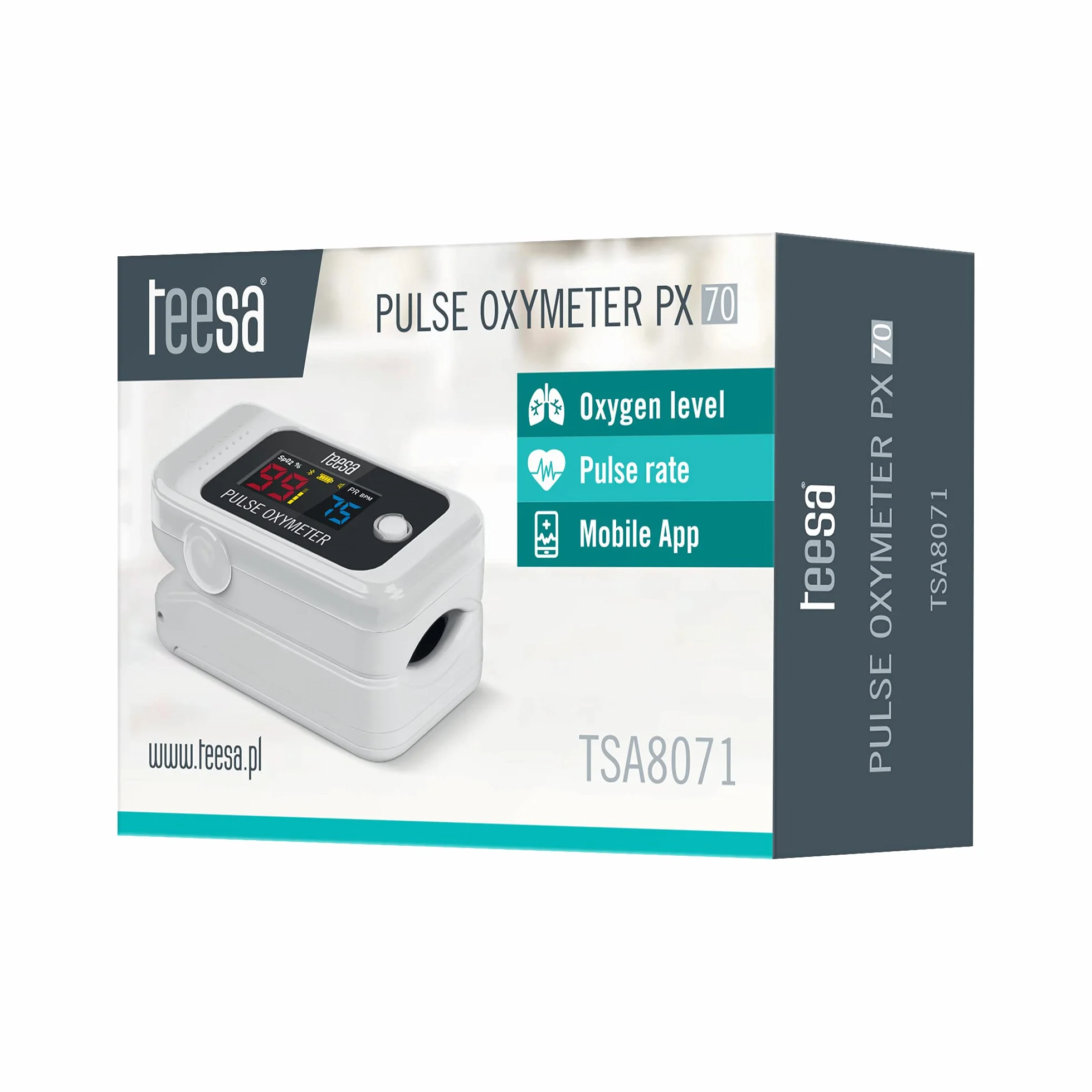 Teesa Pulsoksymetr Napalcowy Bluetooth PX70 TSA8071 Saturacja Mierzenie Tętna