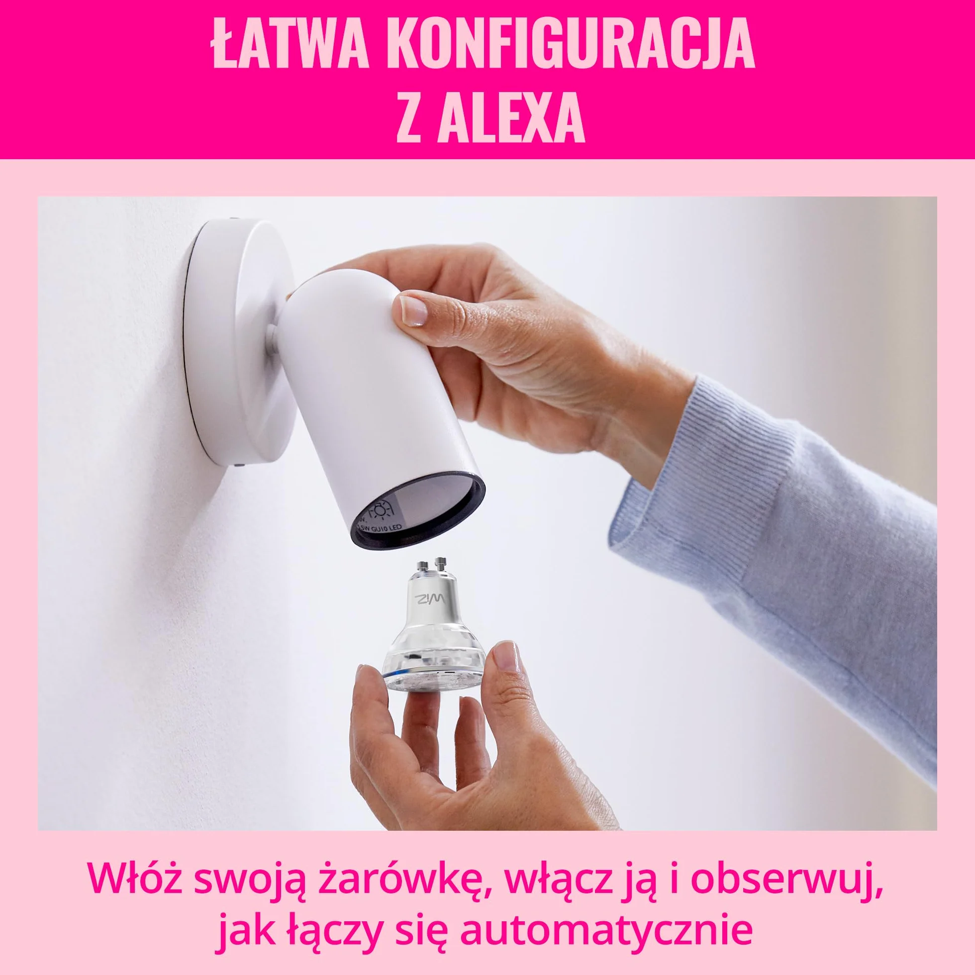 Szklany reflektor punkt WiZ Smart LED GU10, kolor i regul odcień białego światła, odpowiednik 50 W, 2200K–6500K, 345 lumenów, przyciemn, działa z Alexą, Google Assistant i Apple Home, op. 2 szt.