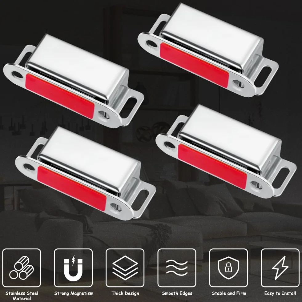 Ainiv 4 sztuki zamknięć magnetycznych do drzwi szafy, mocne magnety z gwoździami, stal nierdzewna, magnes do szuflady, zamknięcie magnetyczne do drzwi, mocne magnety do szafy, magnes do drzwi