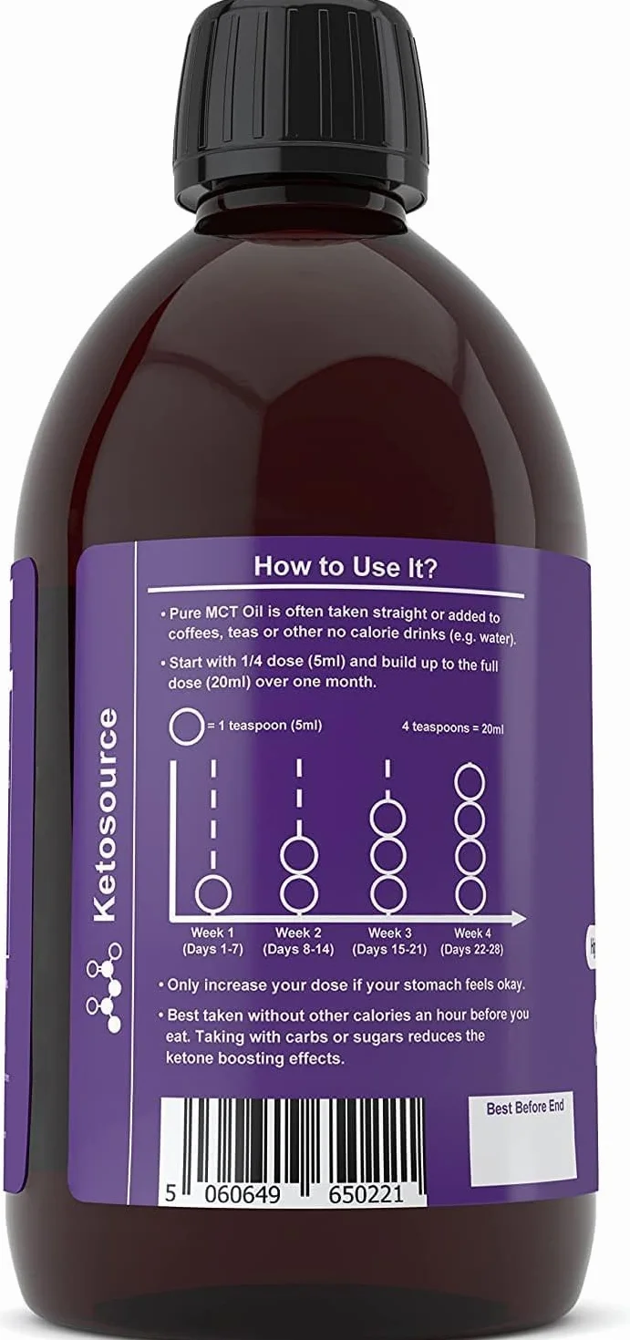 Ketosource® Pure MCT Oil | High Purity Source of Ketone-Boosting C8 & C10 MCTs | Supports Keto Nutrition & Fasting | Vegan Safe & Gluten Free | 500ml Bottle