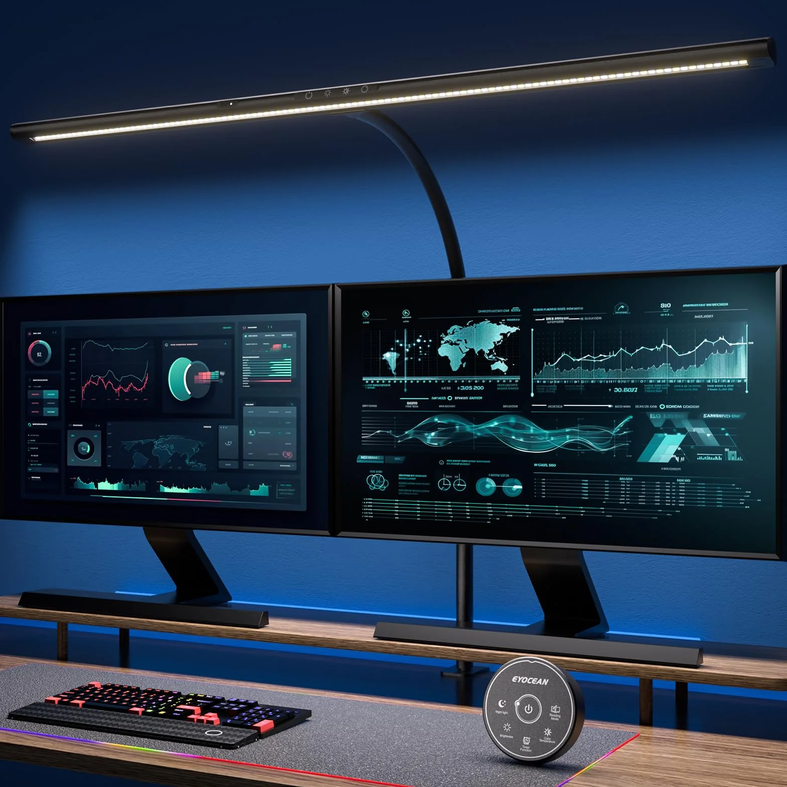 EYOCEAN Lampa biurkowa LED ze sterowaniem gestami i pilotem, 24 W, 80 cm, zaciskowa, ściemniana, światło dzienne, dla pracowników w biurze, czytających, architektów, krawców